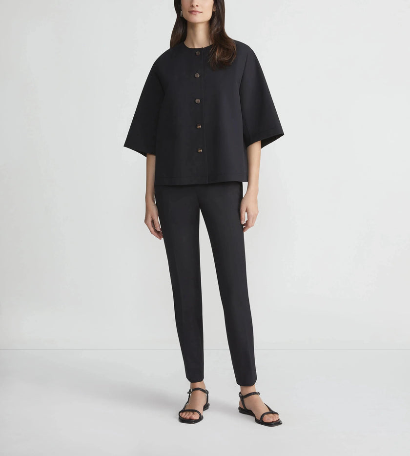 STRETCH TWILL COLLARLESS SHIRT JACKET