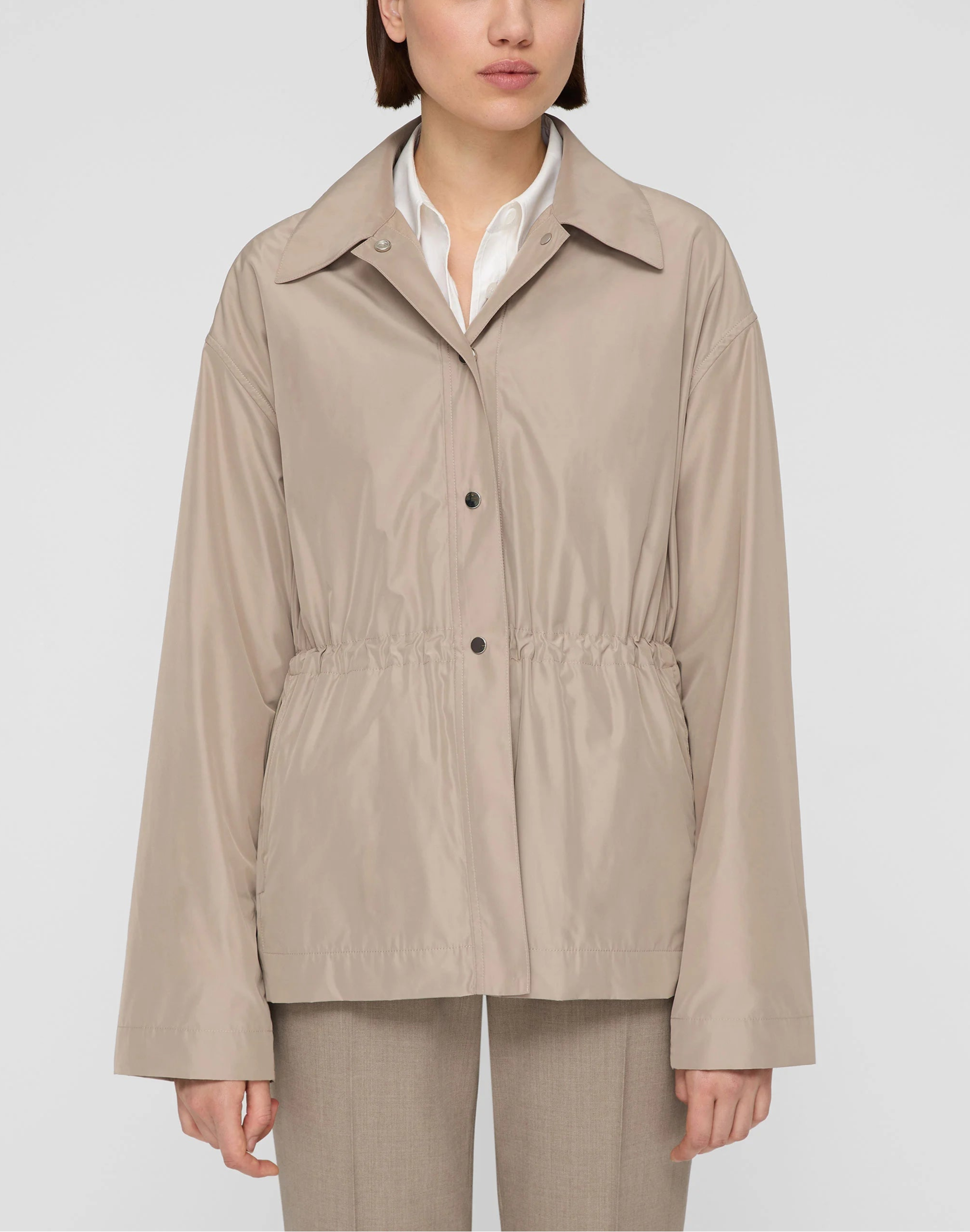 TECH TWILL GATHERED WAIST OVERSIZED JACKET