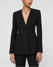 WOOL SILK CREPE COLLARLESS FITTED BLAZER