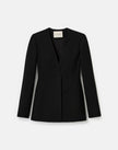 WOOL SILK CREPE COLLARLESS FITTED BLAZER