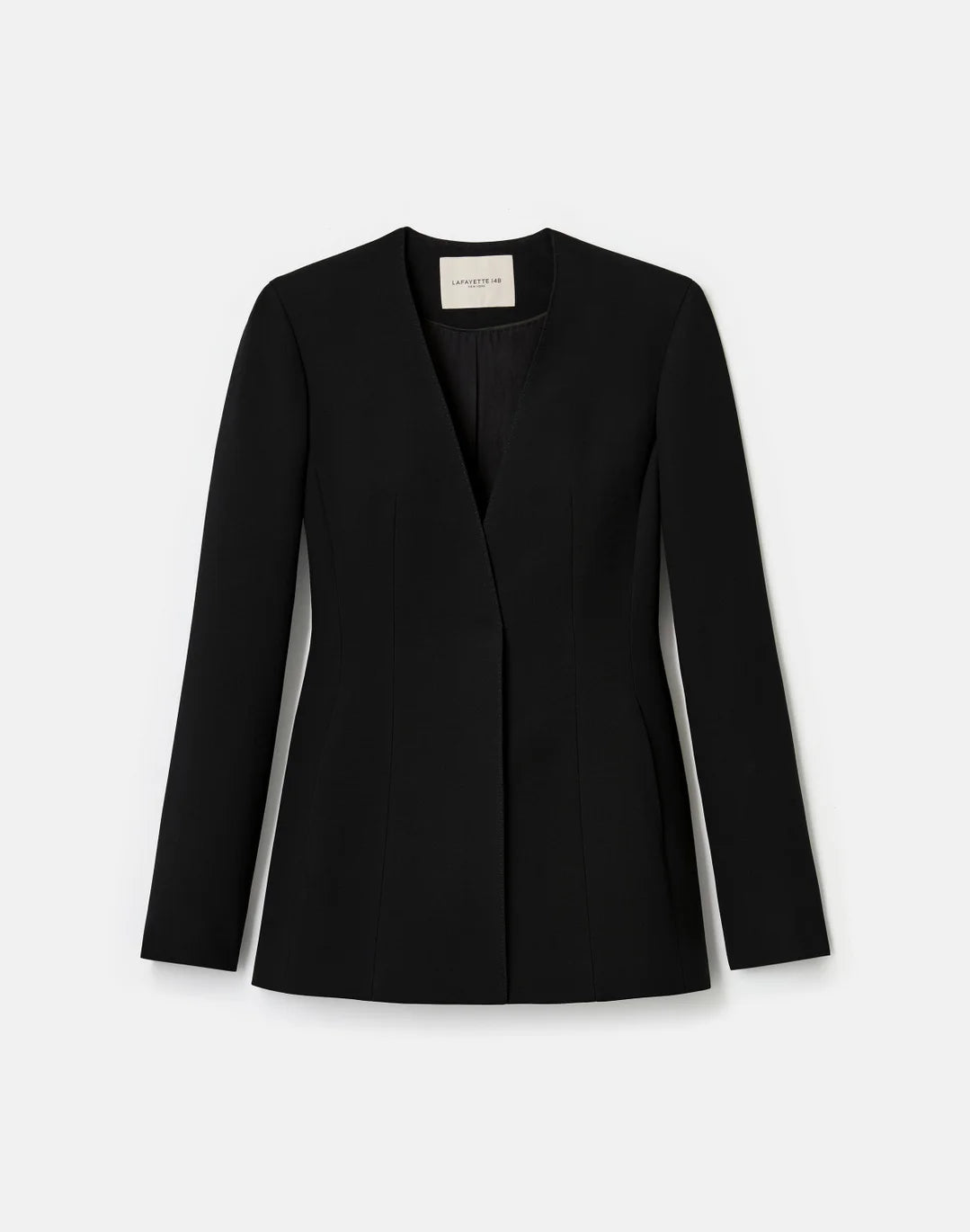 WOOL SILK CREPE COLLARLESS FITTED BLAZER