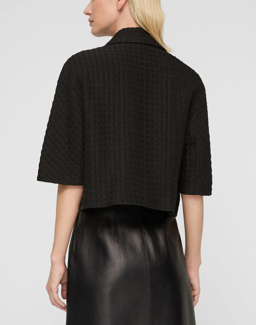 TEXTURED HOUNDSTOOTH DOUBLE BREASTED SHORT SLEEVE JACKET