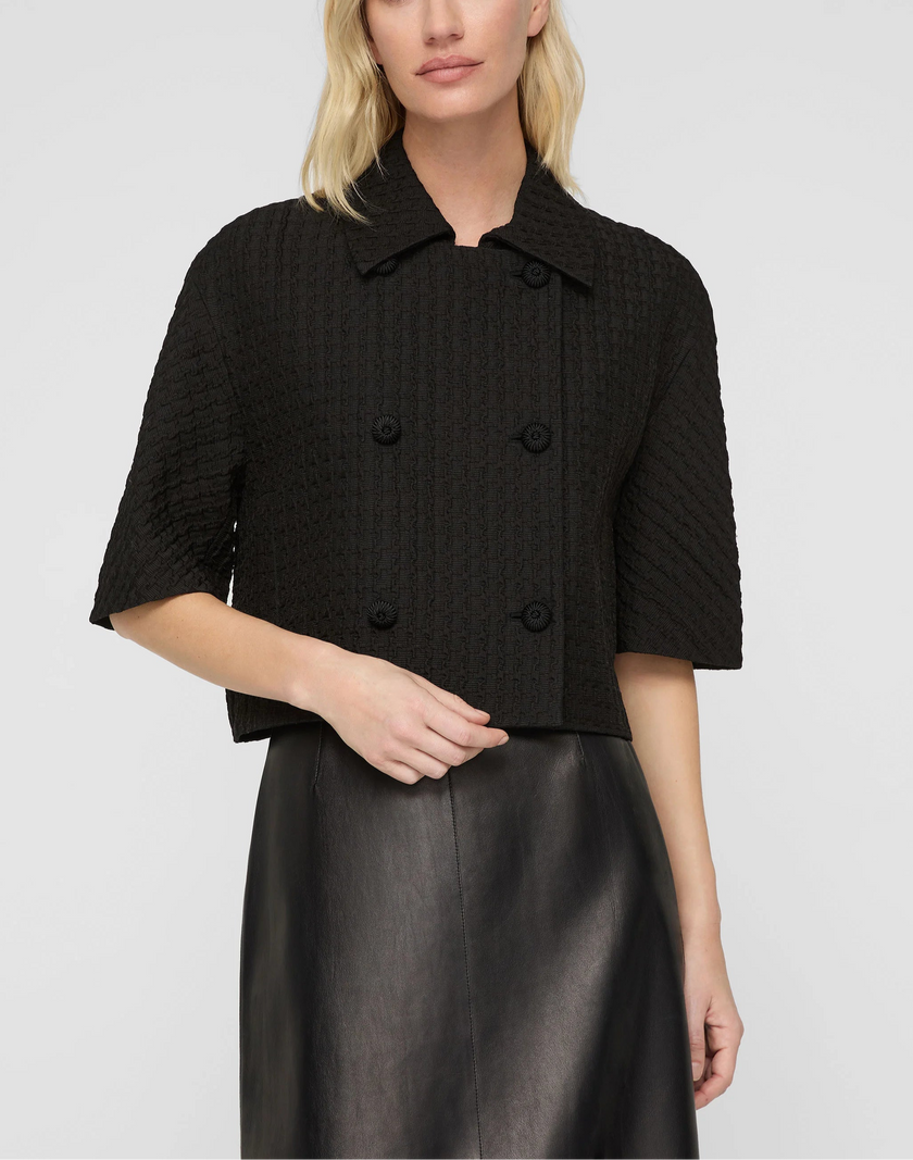 TEXTURED HOUNDSTOOTH DOUBLE BREASTED SHORT SLEEVE JACKET