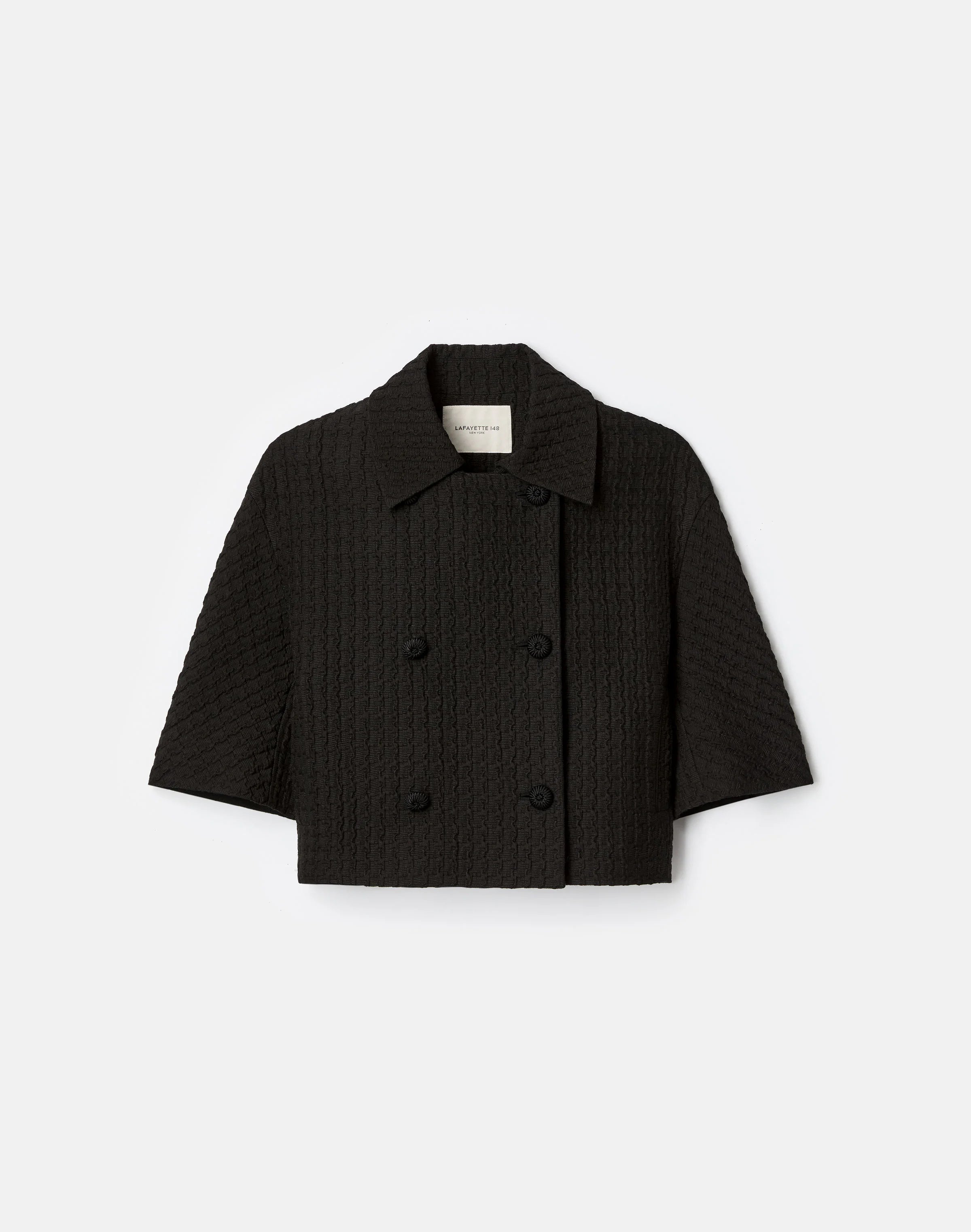 TEXTURED HOUNDSTOOTH DOUBLE BREASTED SHORT SLEEVE JACKET