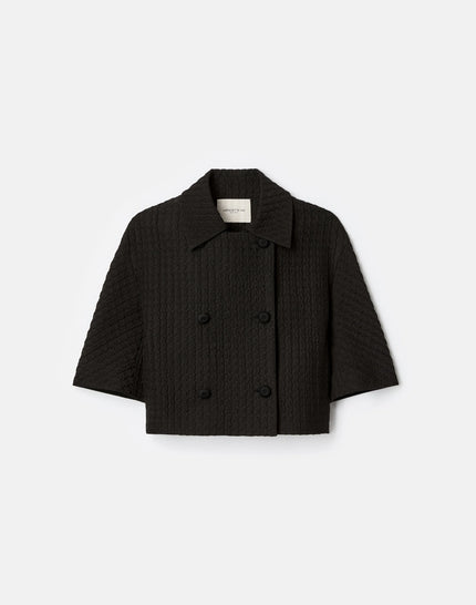TEXTURED HOUNDSTOOTH DOUBLE BREASTED SHORT SLEEVE JACKET