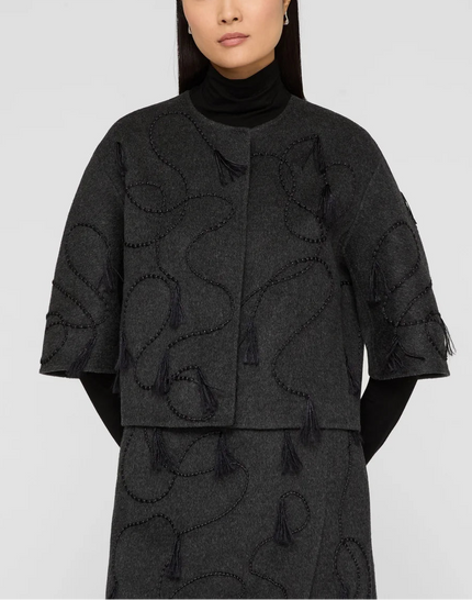 HAND EMBROIDERED TASSEL WOOL CASHMERE DOUBLE FACE JACKET