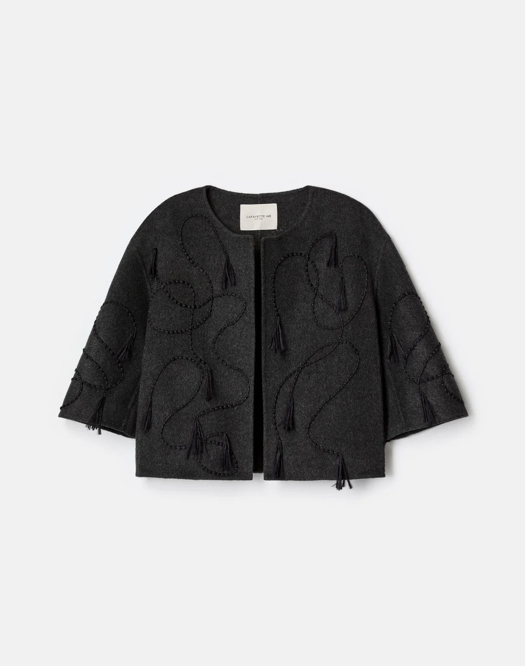 HAND EMBROIDERED TASSEL WOOL CASHMERE DOUBLE FACE JACKET