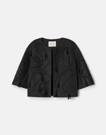 HAND EMBROIDERED TASSEL WOOL CASHMERE DOUBLE FACE JACKET