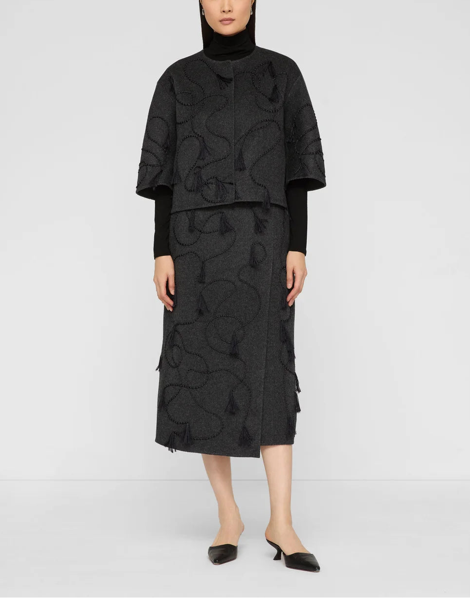 HAND EMBROIDERED TASSEL WOOL CASHMERE DOUBLE FACE JACKET