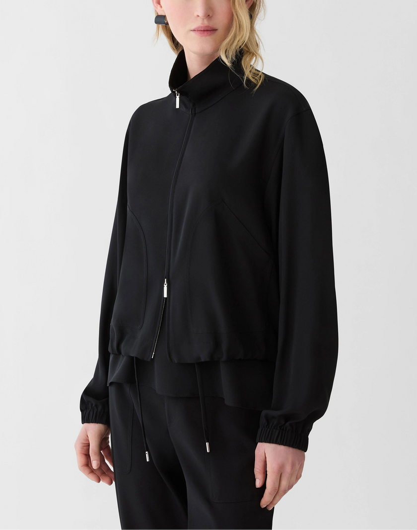 ORGANIC SILK STRETCH GEORGETTE ZIP FRONT BOMBER