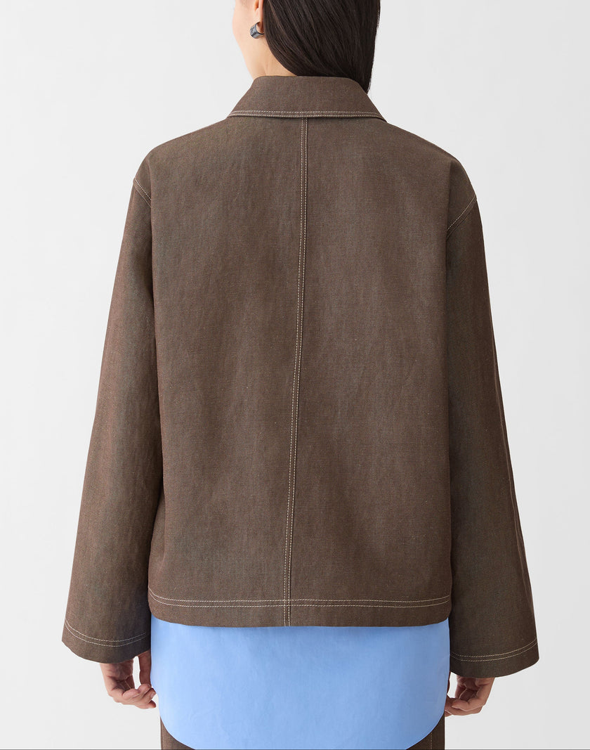 COTTON LINEN TWILL PATCH POCKET JACKET
