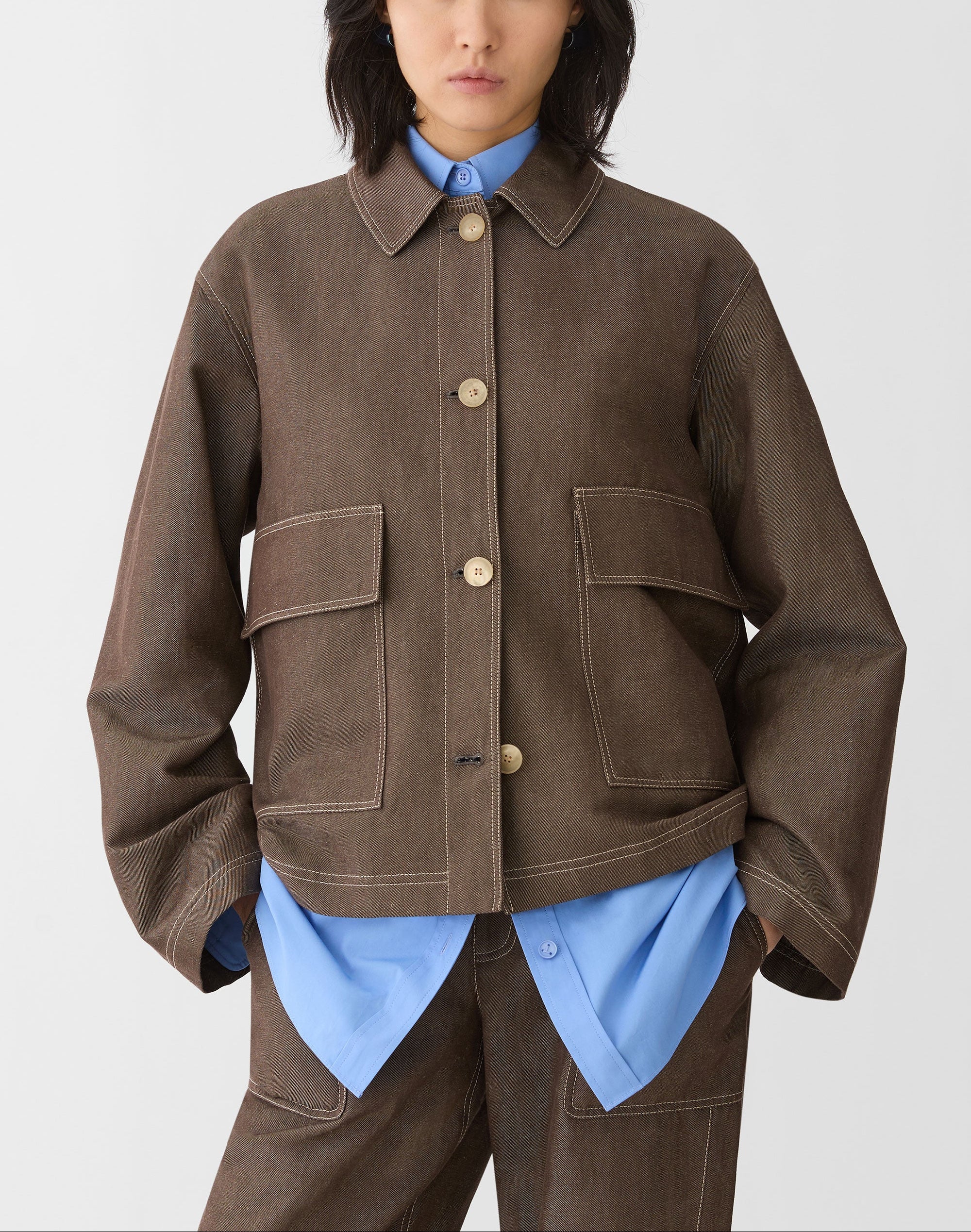 COTTON LINEN TWILL PATCH POCKET JACKET