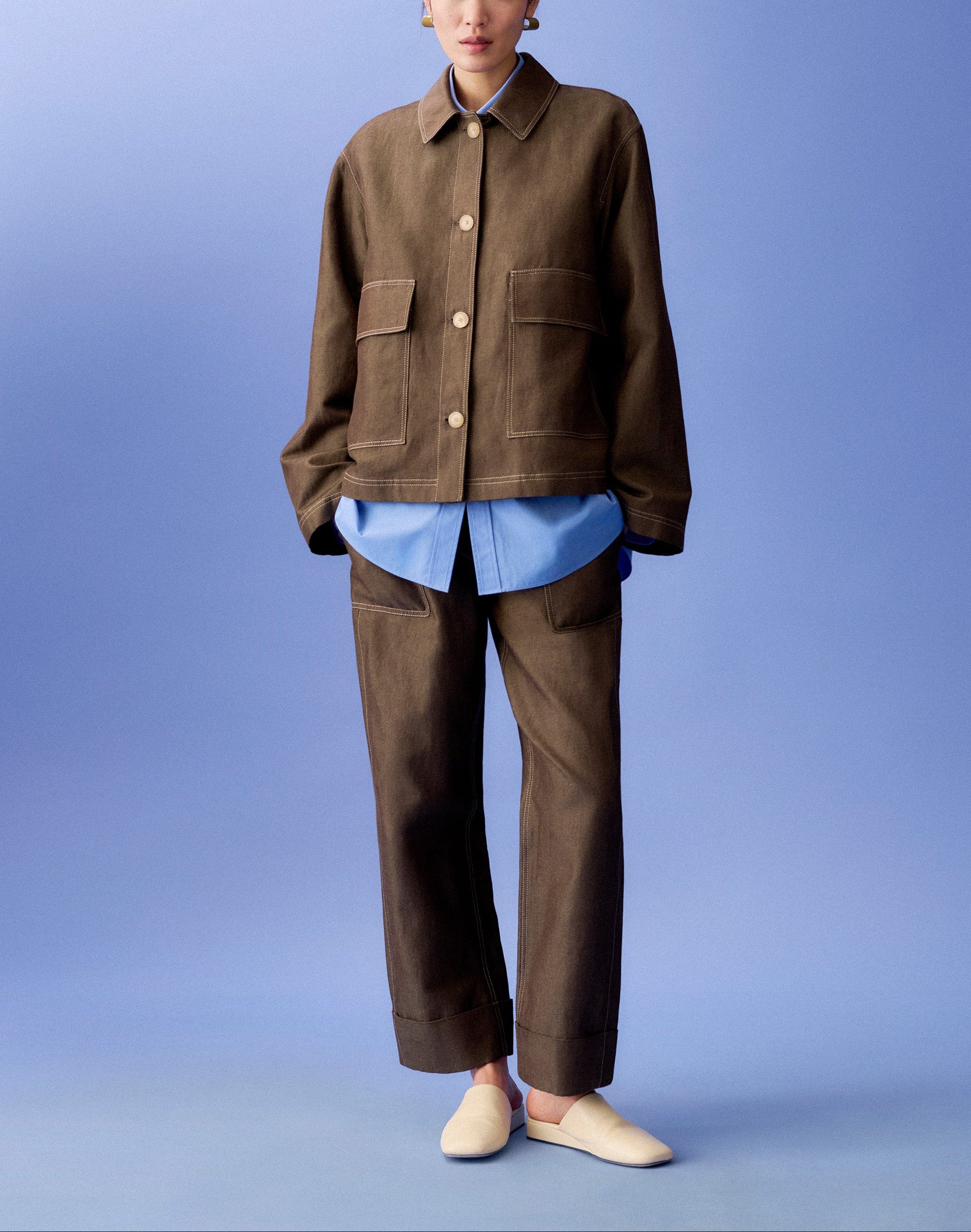 COTTON LINEN TWILL PATCH POCKET JACKET