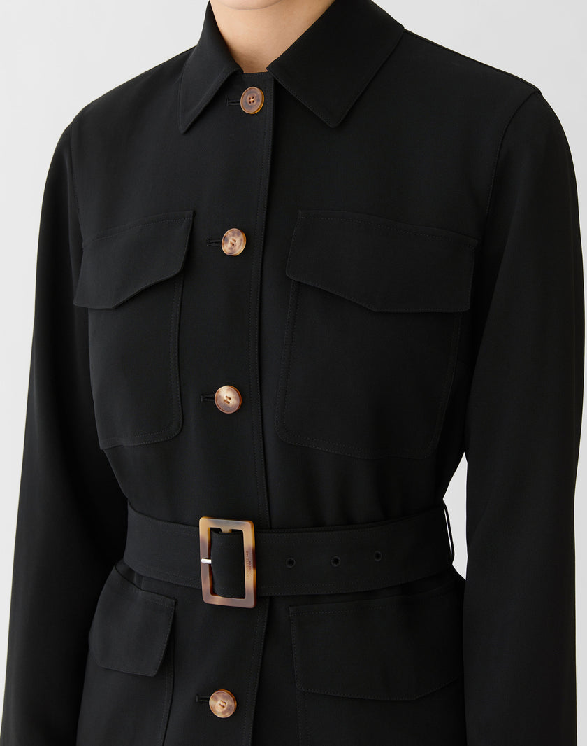 RESPONSIBLE FINESSE CREPE BELTED SHIRT JACKET