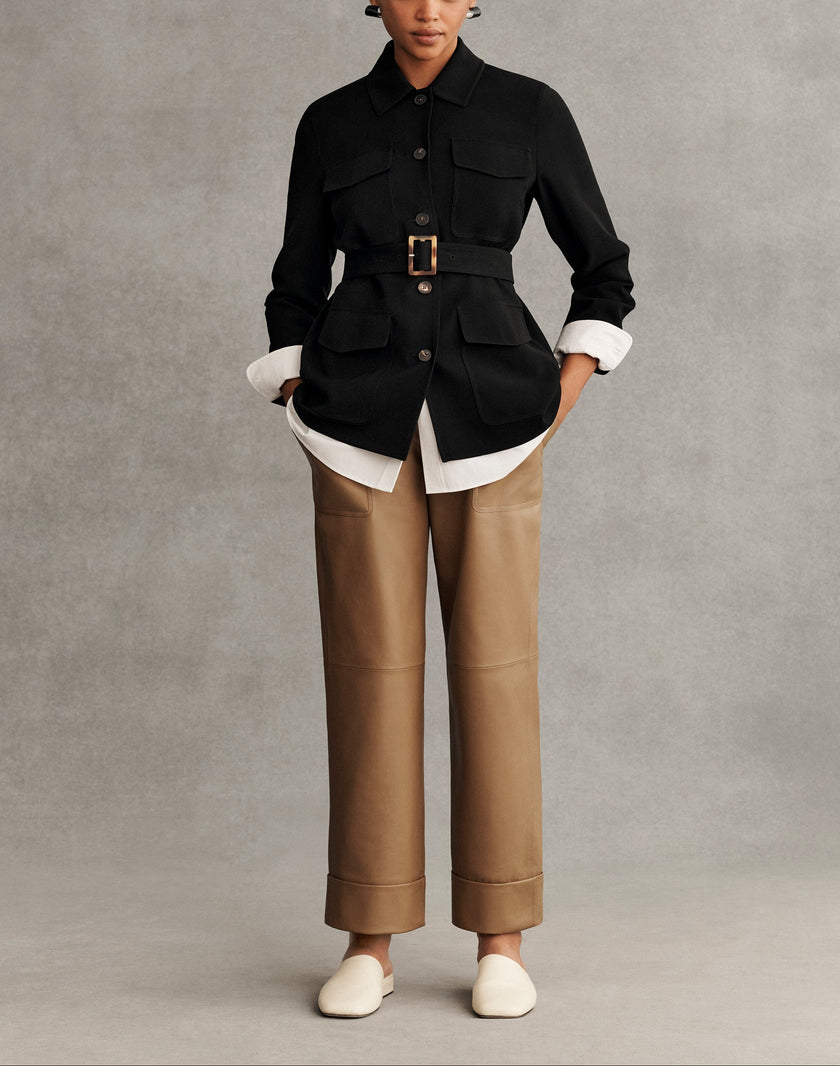 RESPONSIBLE FINESSE CREPE BELTED SHIRT JACKET