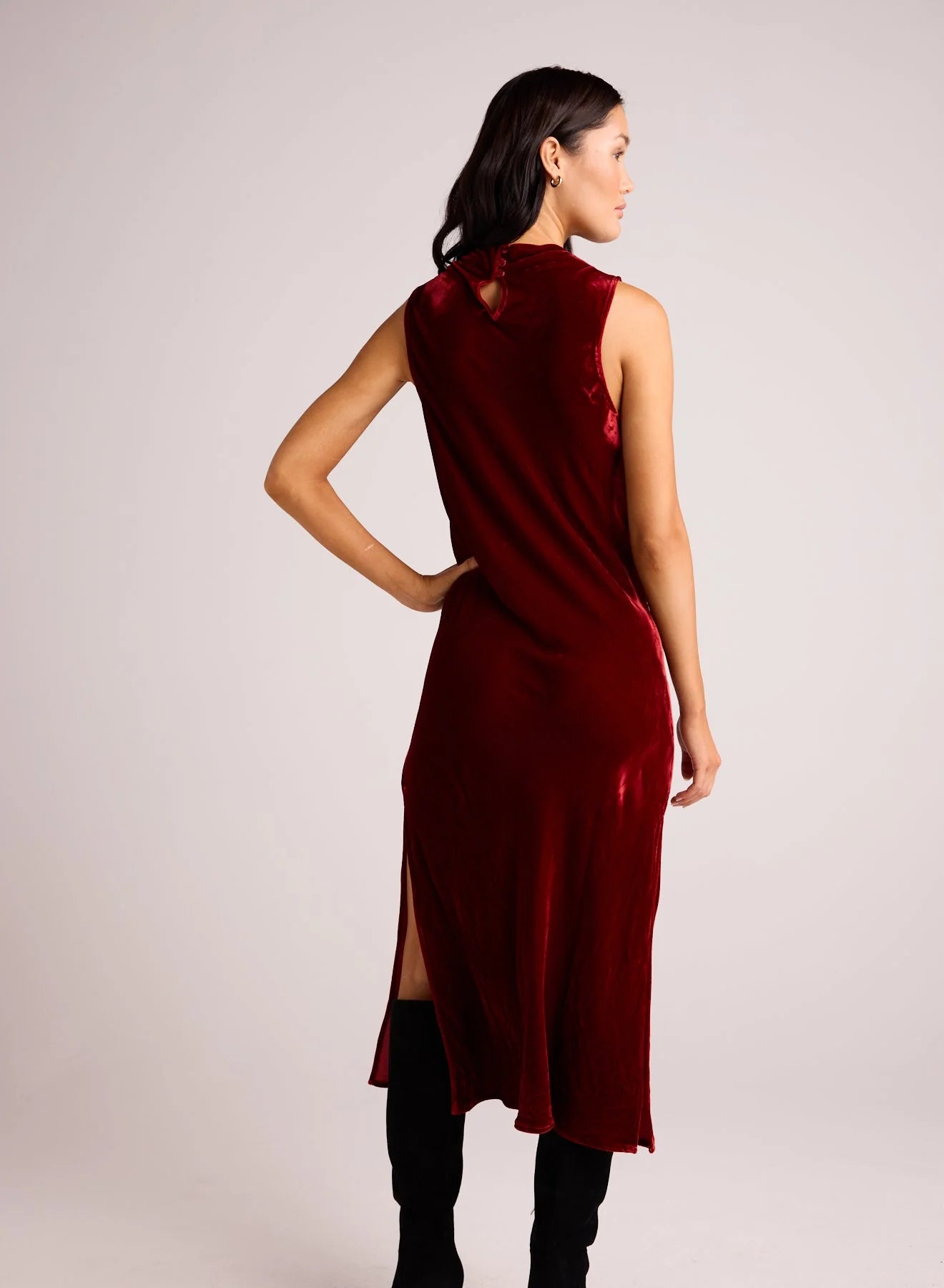 MOCK NECK VELVET DRESS