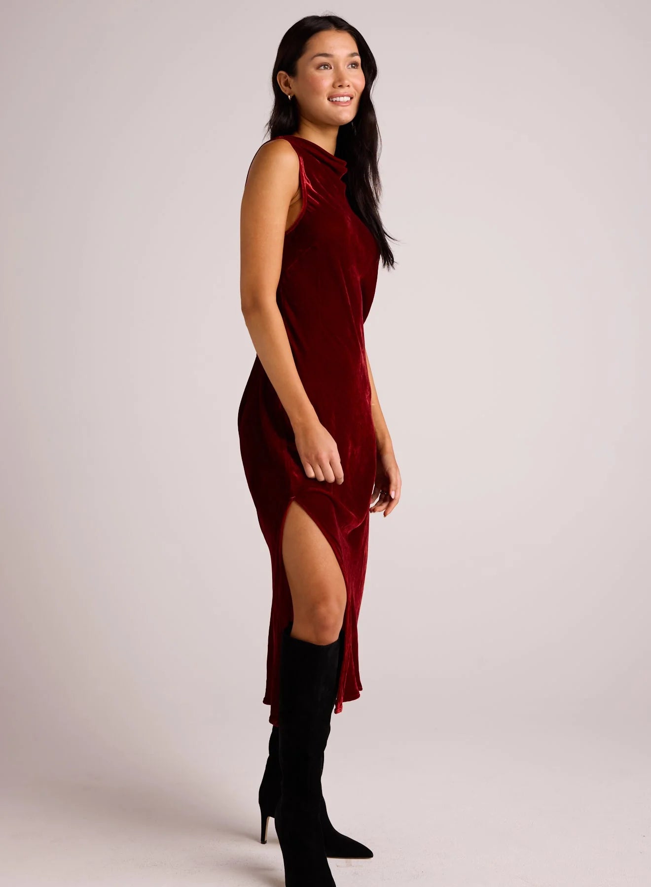 MOCK NECK VELVET DRESS