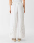ORGANIC LINEN EMBROIDERED CUTOUT RIVERSIDE WIDE LEG PANT