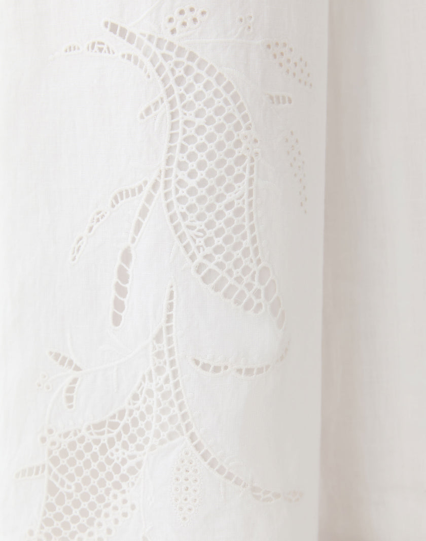 ORGANIC LINEN EMBROIDERED CUTOUT RIVERSIDE WIDE LEG PANT