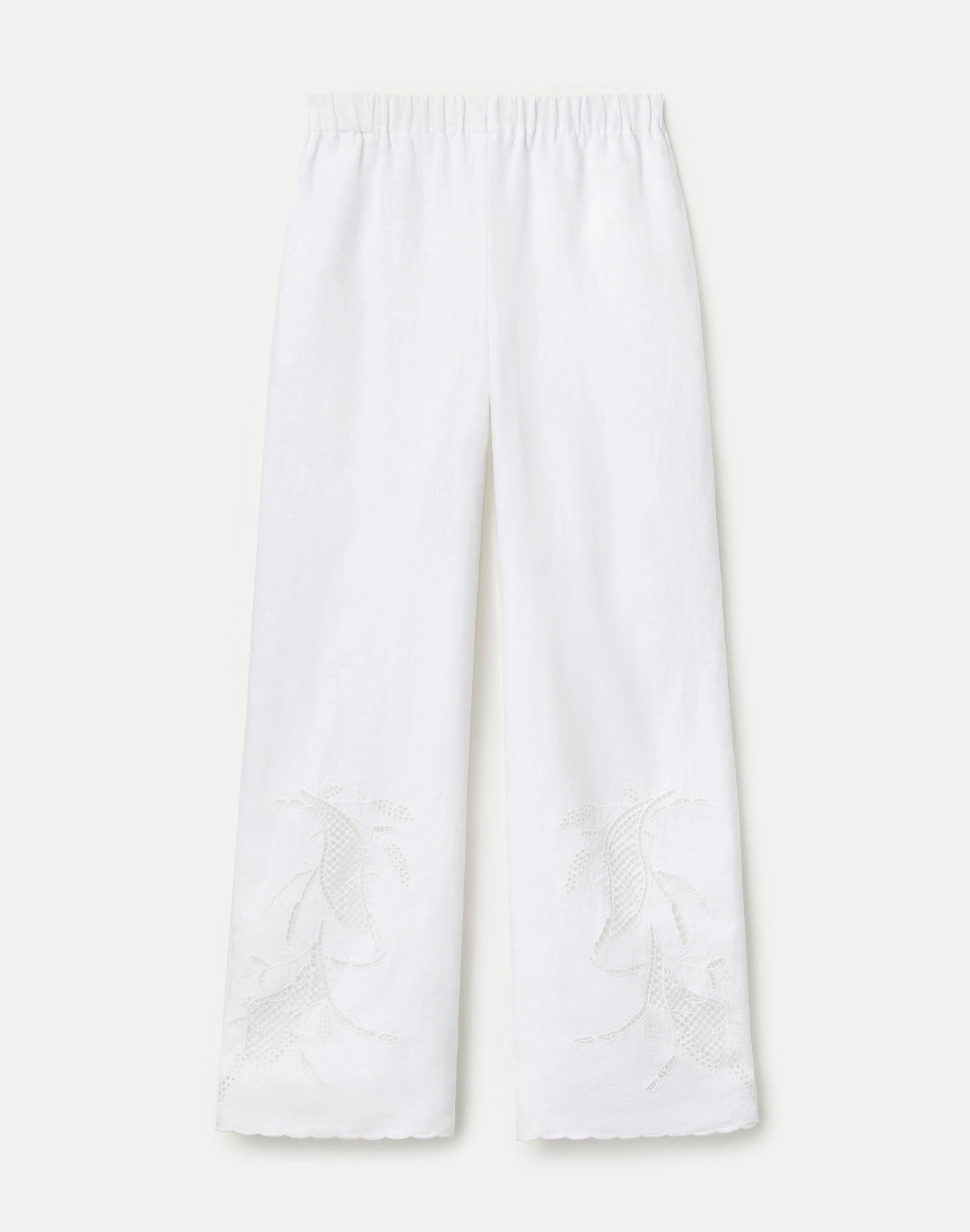 ORGANIC LINEN EMBROIDERED CUTOUT RIVERSIDE WIDE LEG PANT