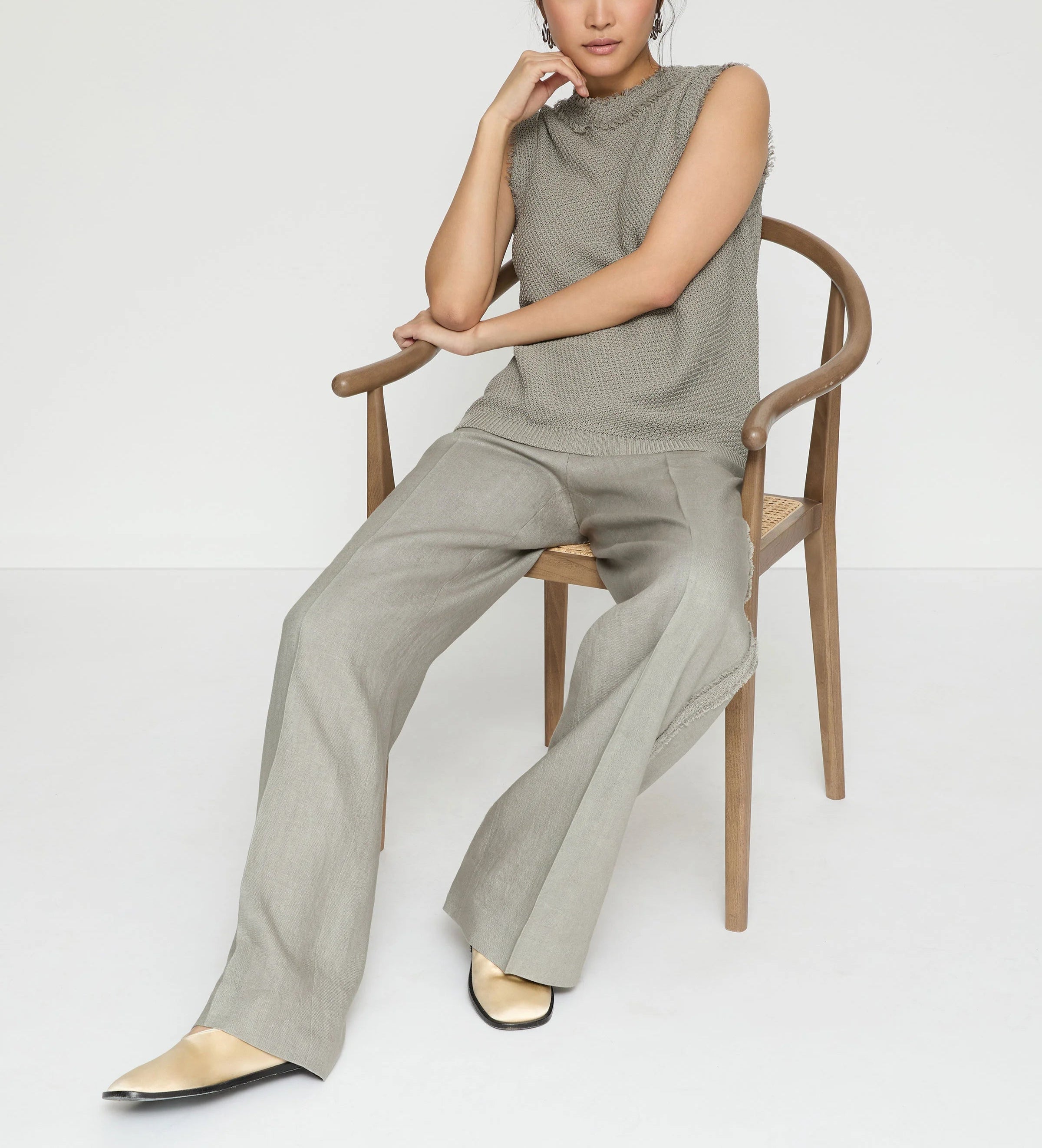 LINEN SULLIVAN CROCHET SEAMED PANT