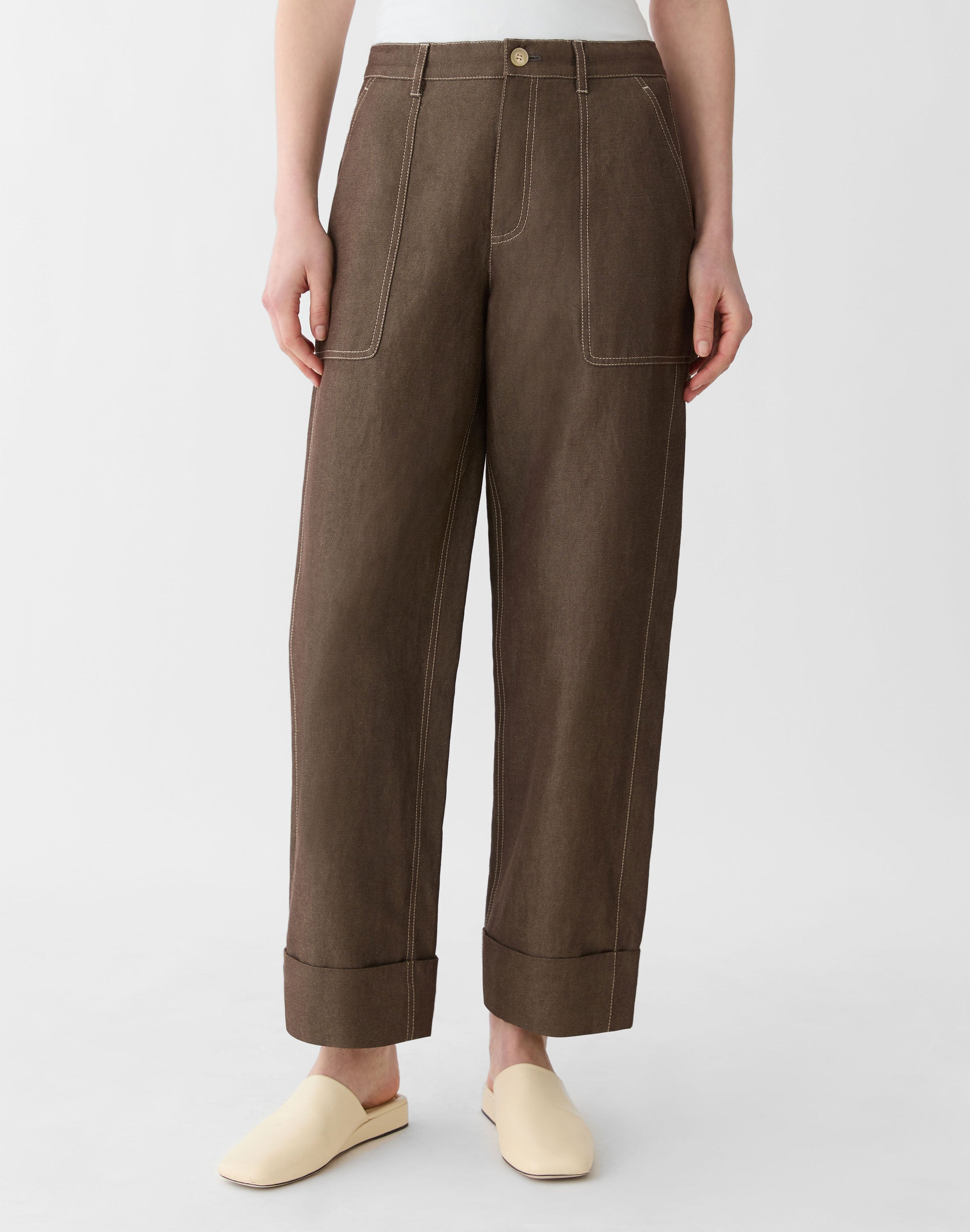 COTTON LINEN HIGHLINE STRAIGHT ANKLE PANT