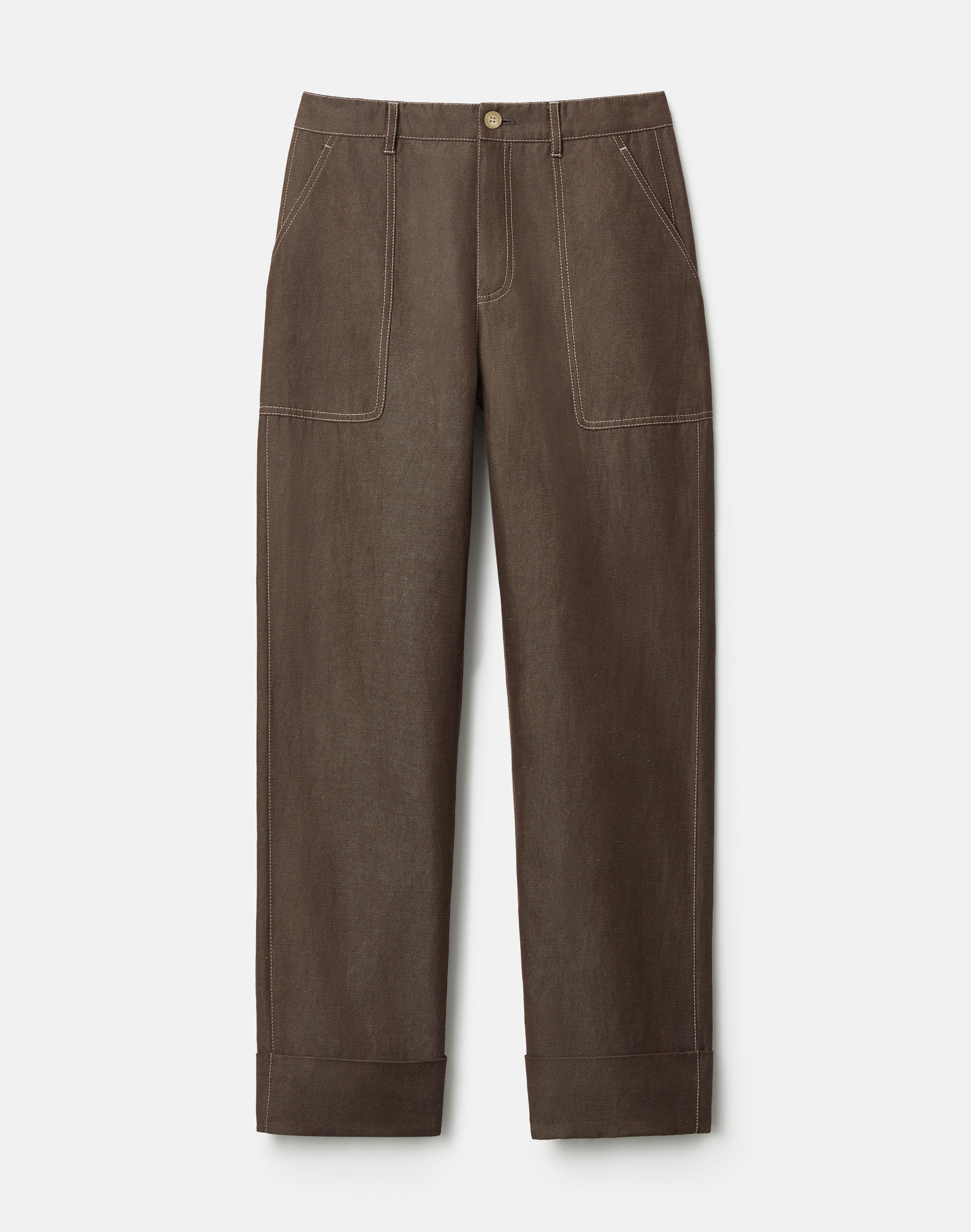 COTTON LINEN HIGHLINE STRAIGHT ANKLE PANT