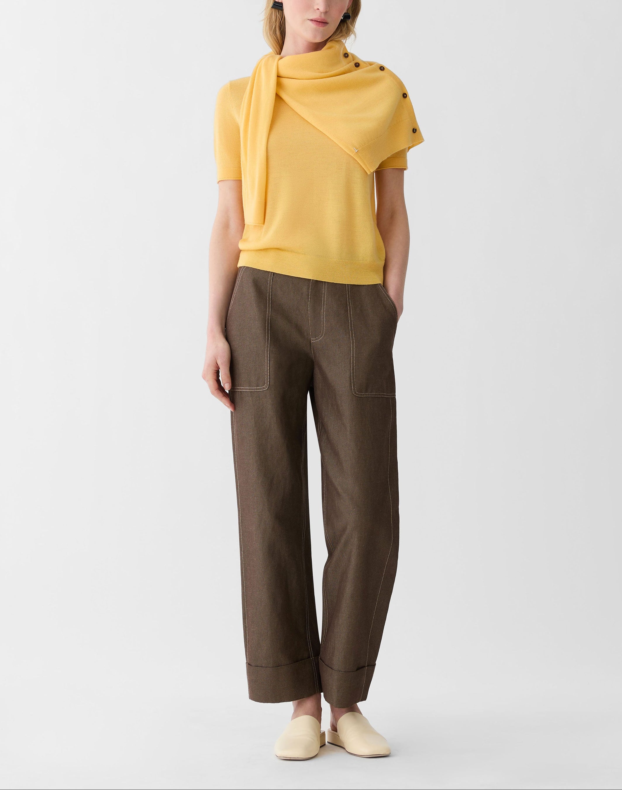 COTTON LINEN HIGHLINE STRAIGHT ANKLE PANT