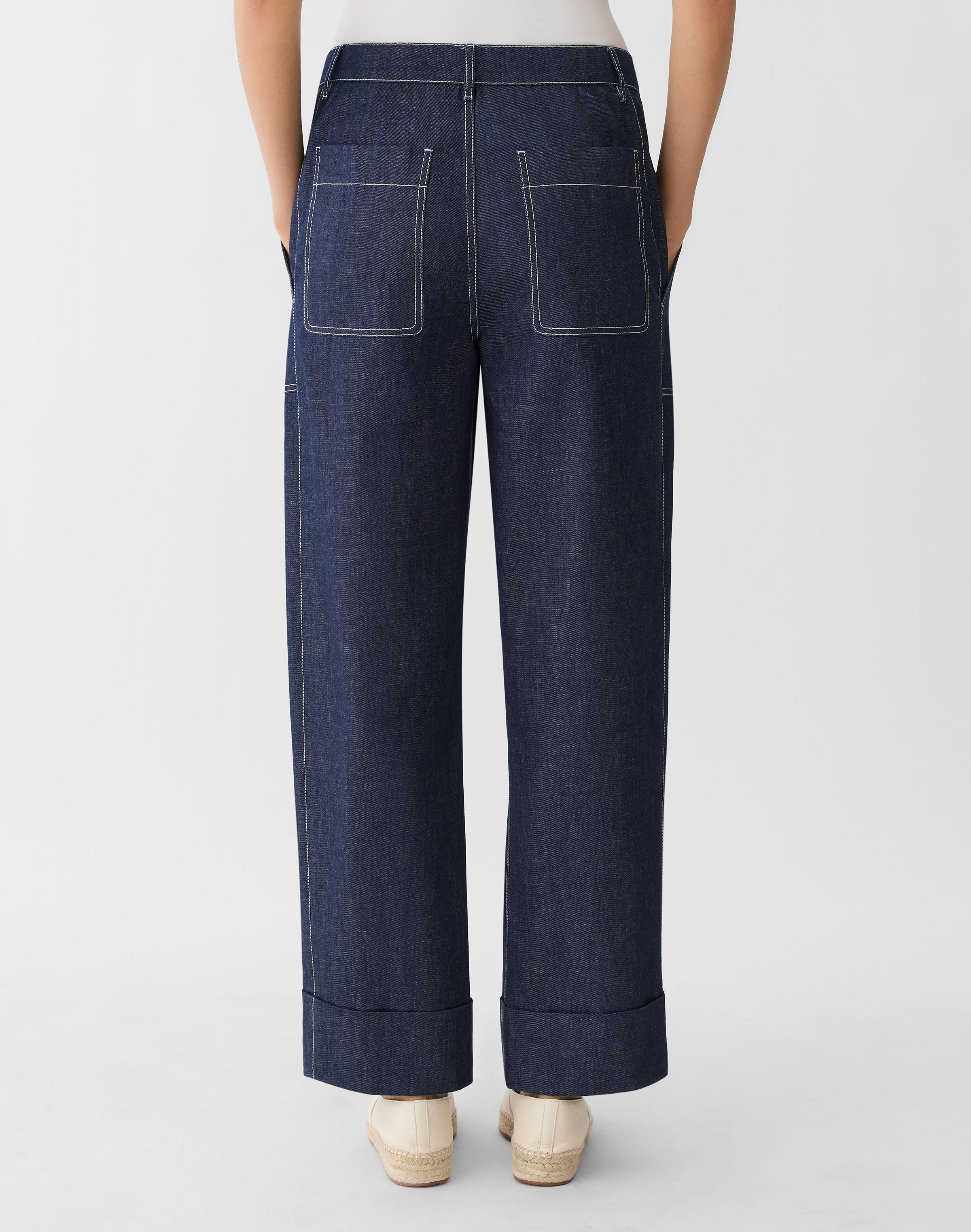 CHAMBRAY HIGHLINE STRAIGHT ANKLE PANT