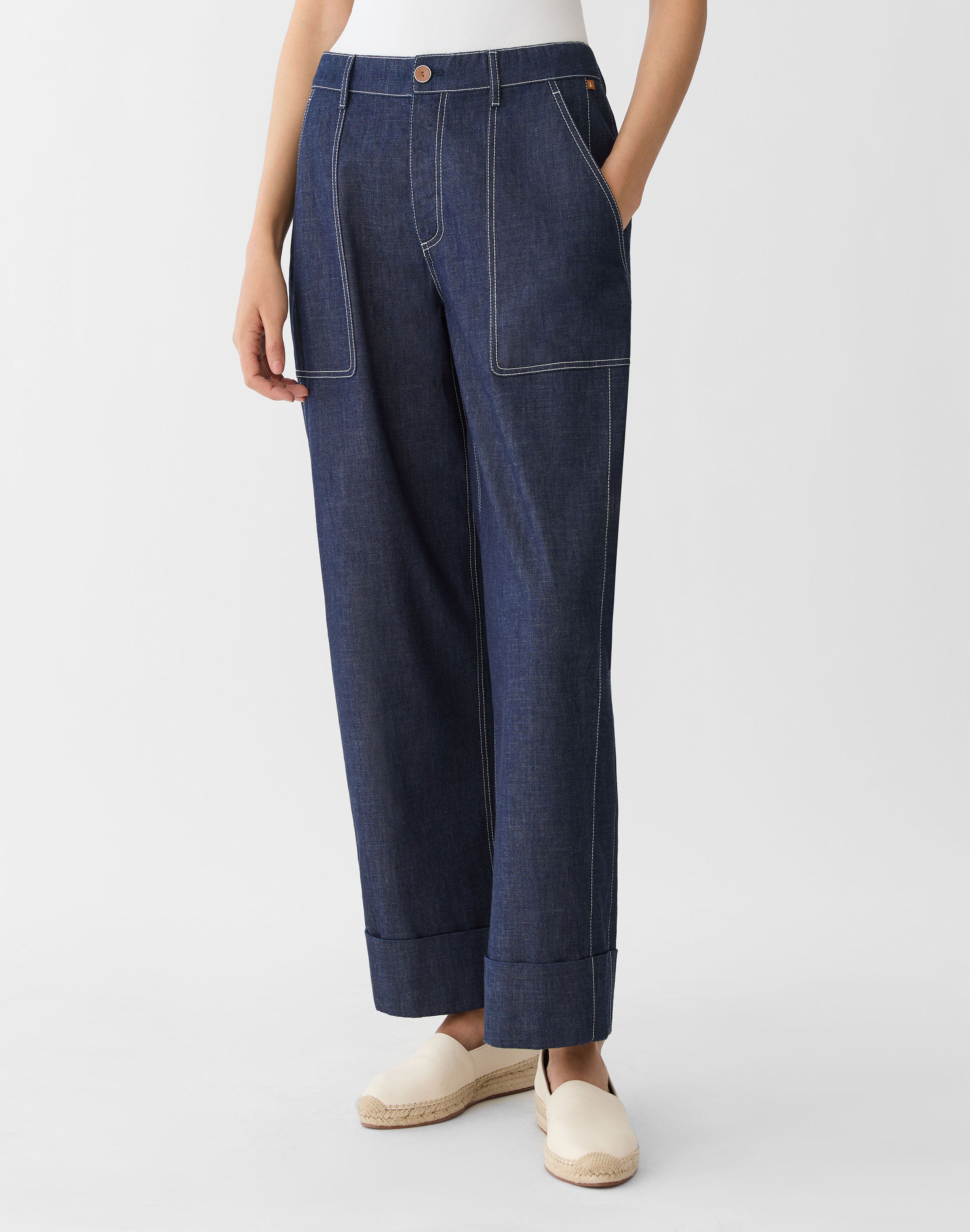 CHAMBRAY HIGHLINE STRAIGHT ANKLE PANT