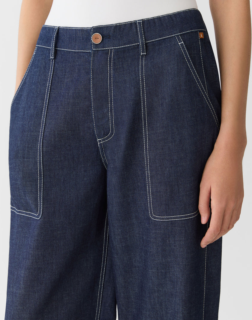 CHAMBRAY HIGHLINE STRAIGHT ANKLE PANT