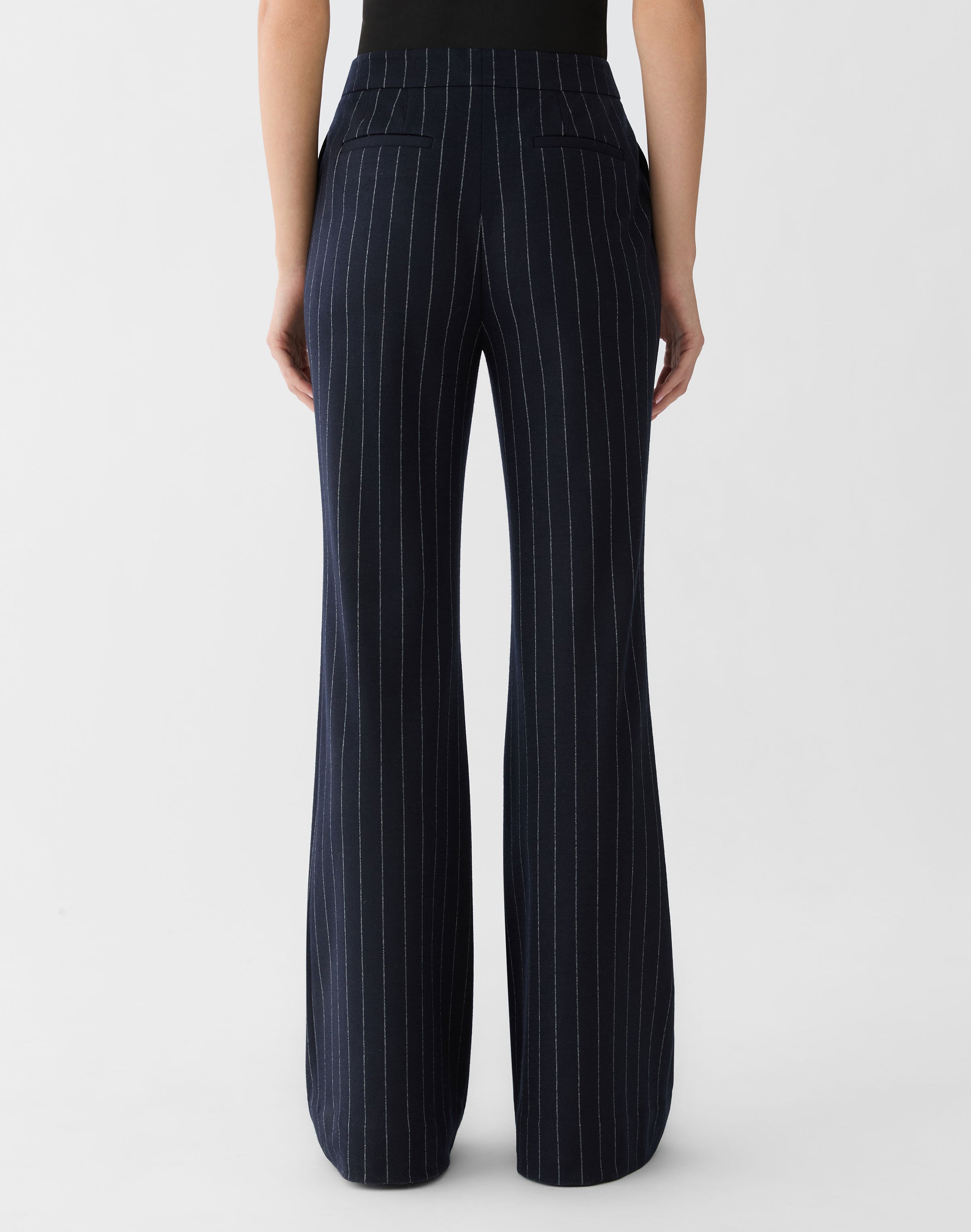 PINTSTRIPE WOOL JERSEY LAFAYETTE FLARE PANT