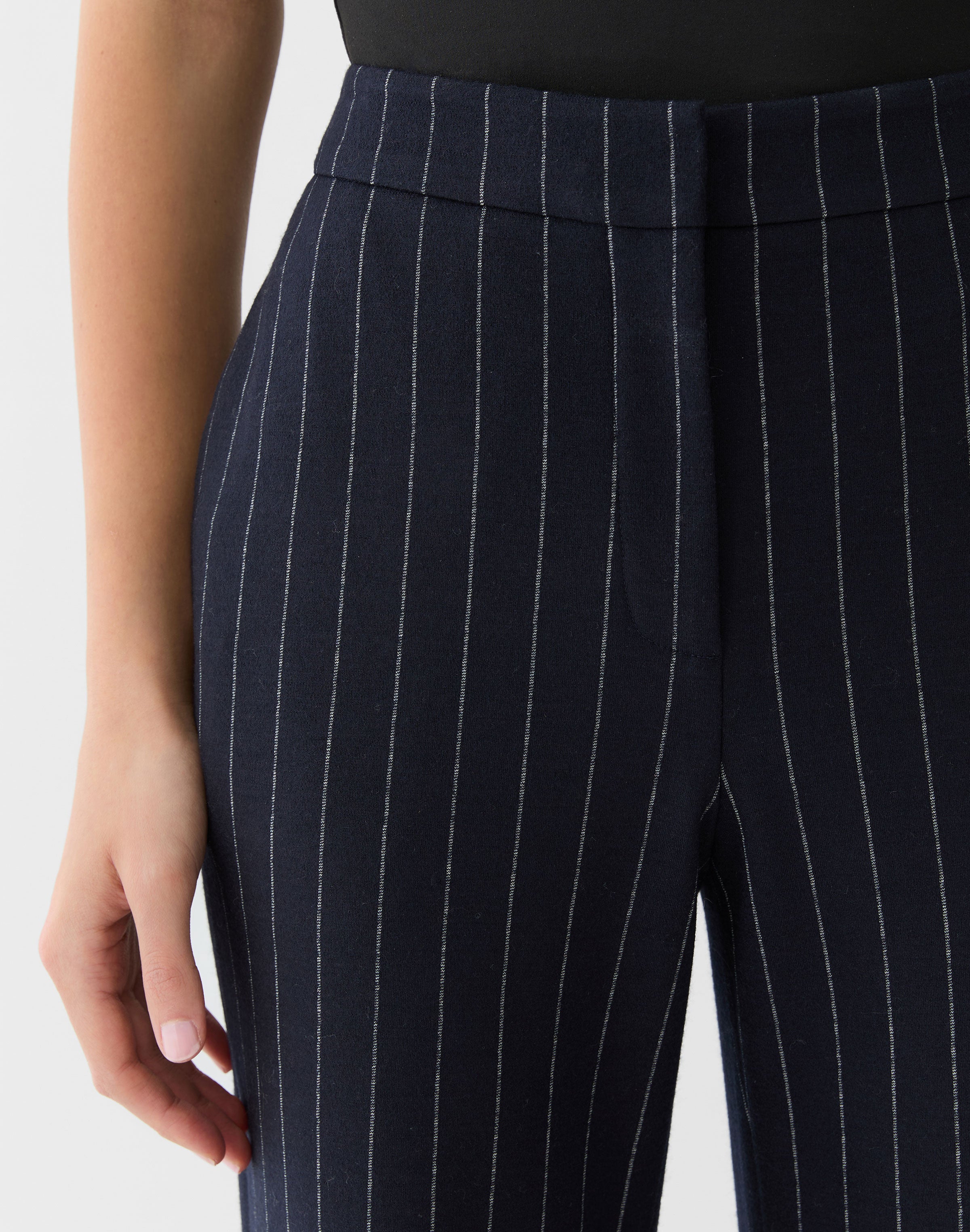 PINTSTRIPE WOOL JERSEY LAFAYETTE FLARE PANT