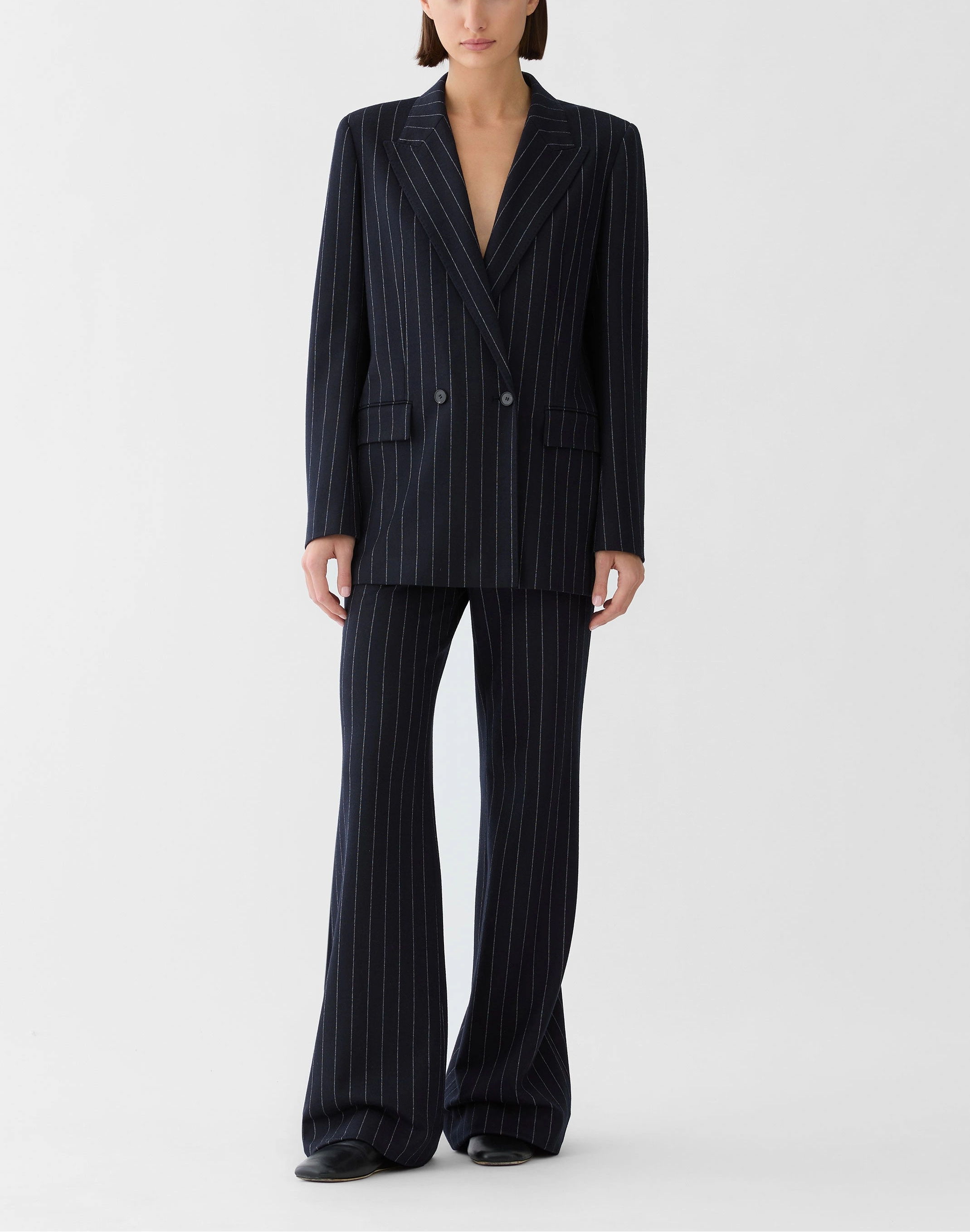 PINTSTRIPE WOOL JERSEY LAFAYETTE FLARE PANT