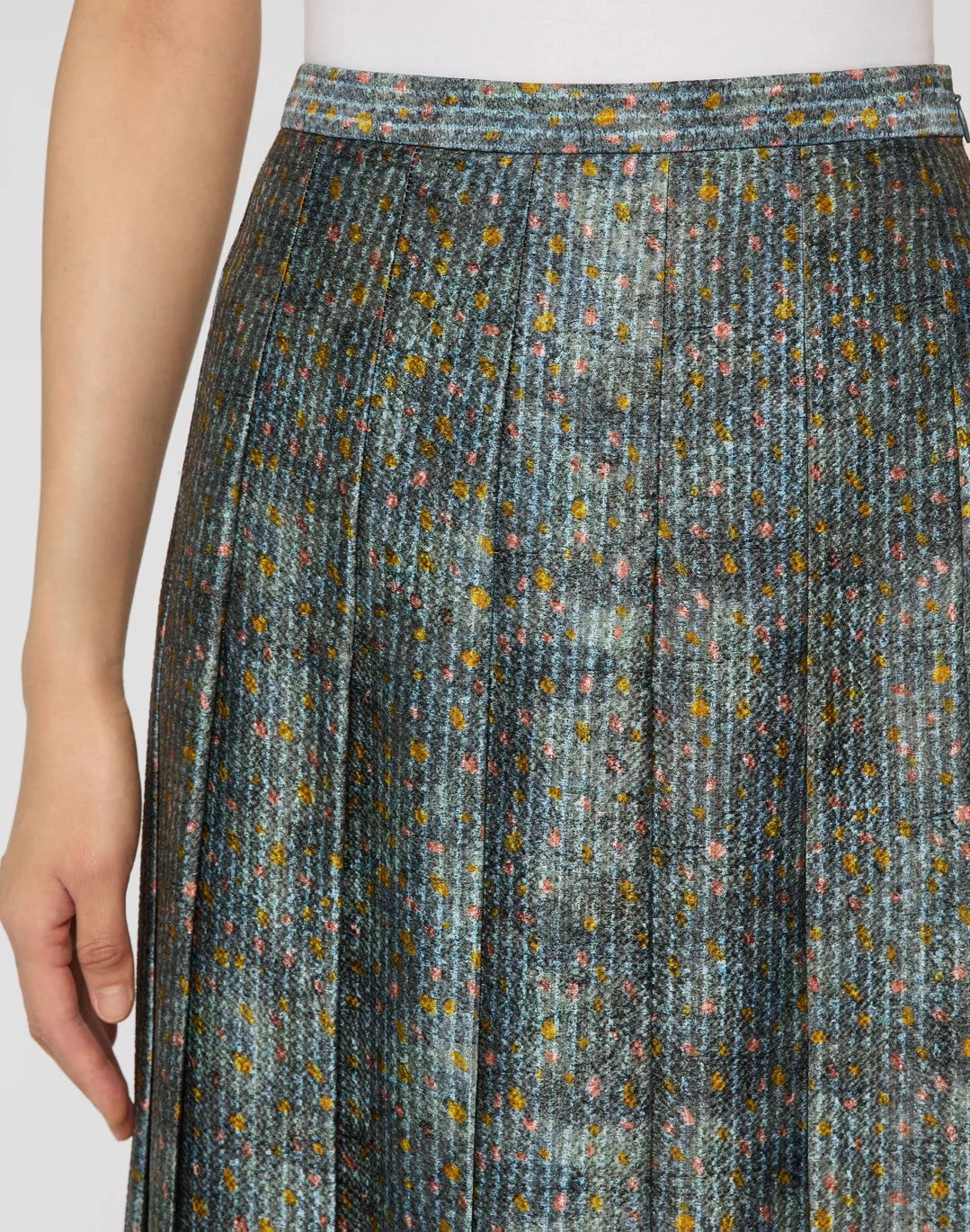 TEXTILE PRINT TEXTURED SILK PLEATED MIDI SKIRT