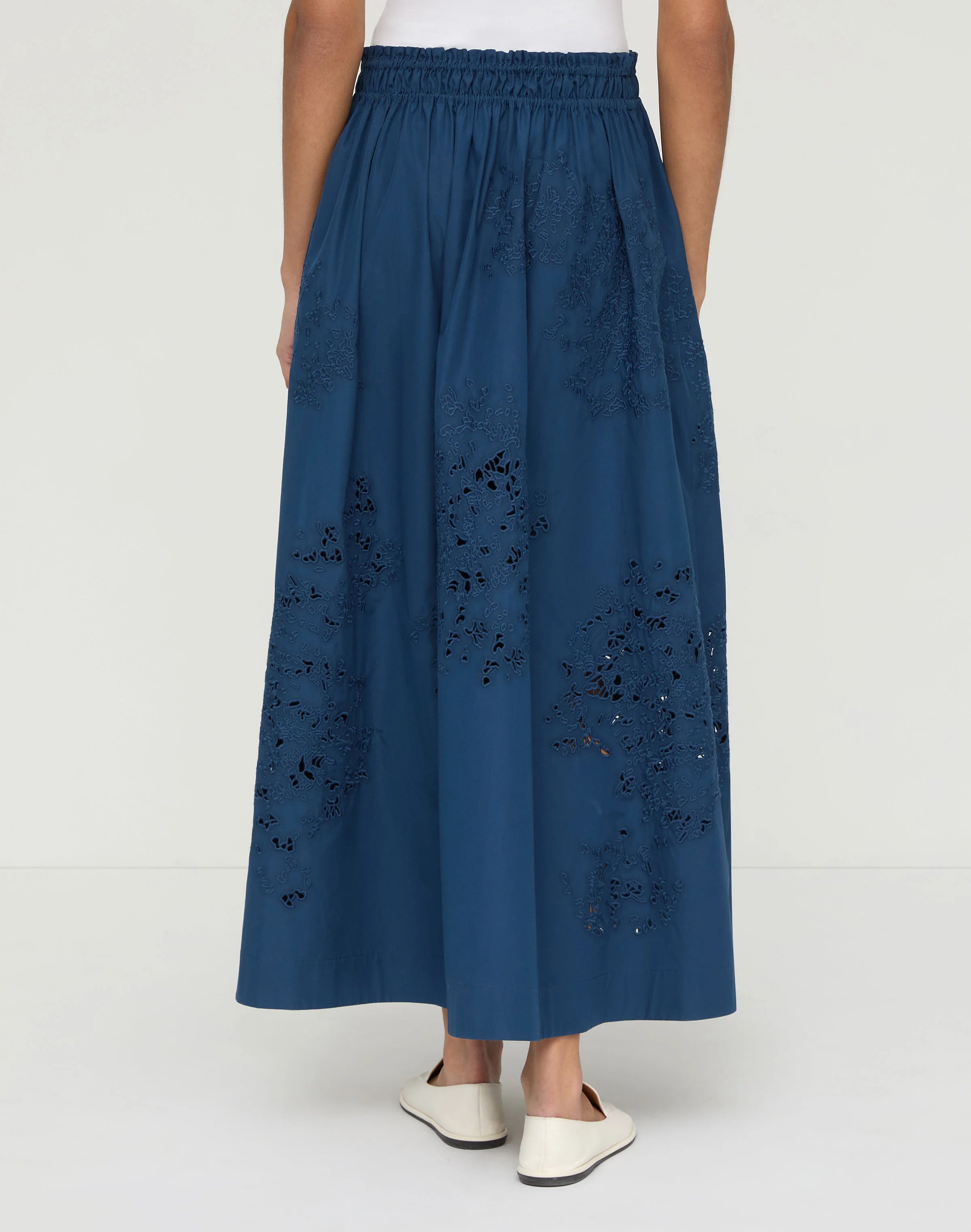 HAND CUTOUT ORGANIC COTTON POPLIN MIDI SKIRT