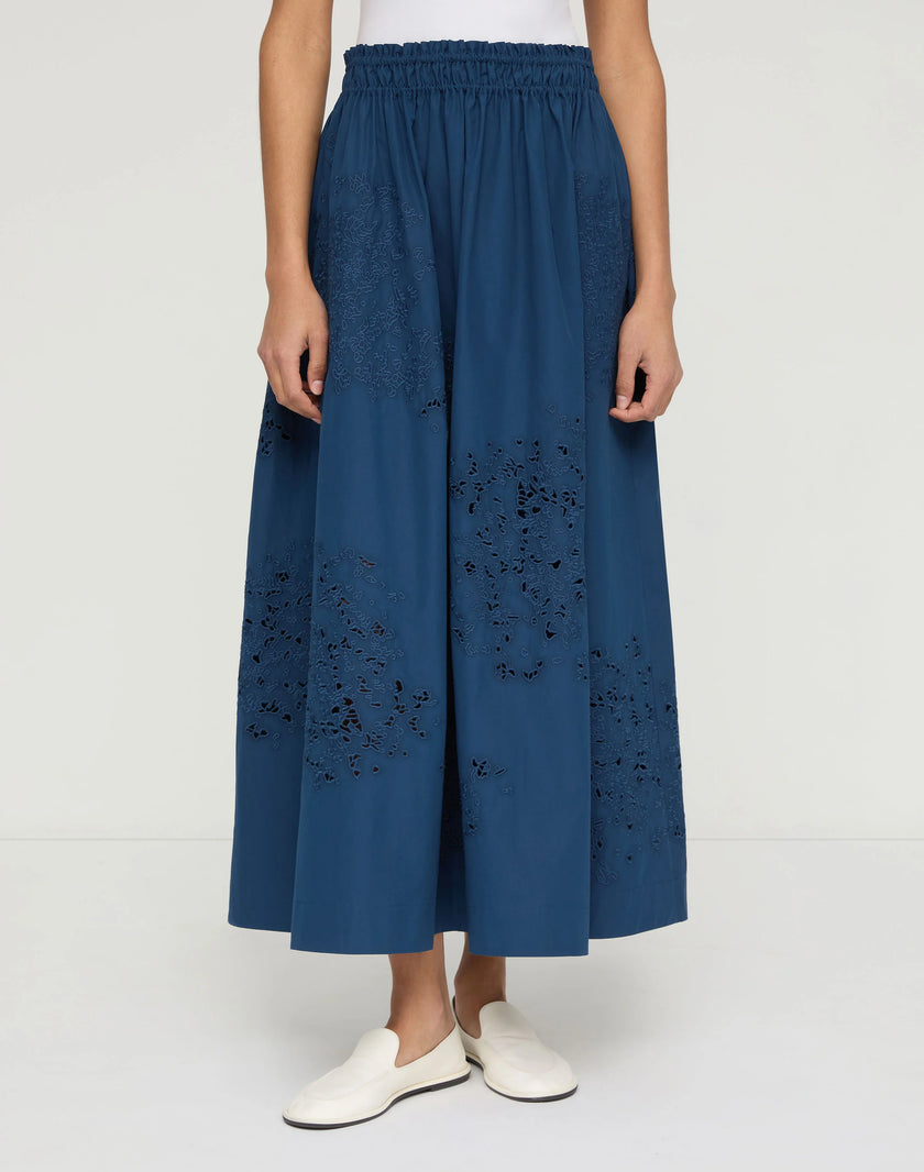 HAND CUTOUT ORGANIC COTTON POPLIN MIDI SKIRT