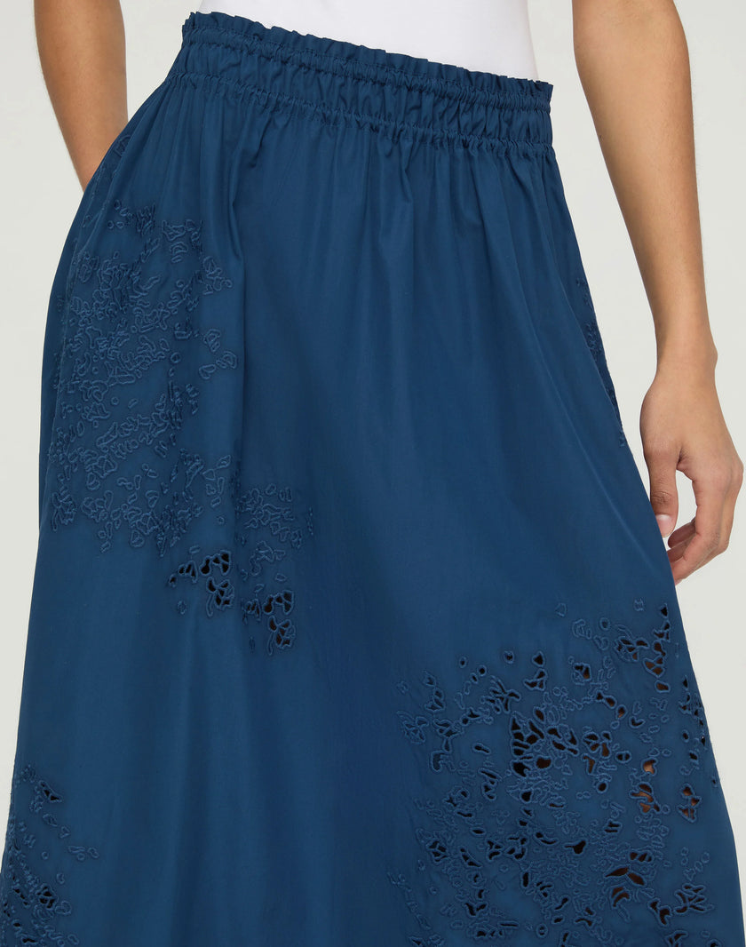HAND CUTOUT ORGANIC COTTON POPLIN MIDI SKIRT