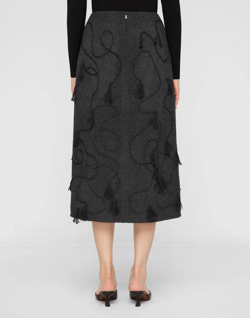 HAND EMBROIDERED TASSEL WOOL CASHMERE DOUBLE FACE SKIRT