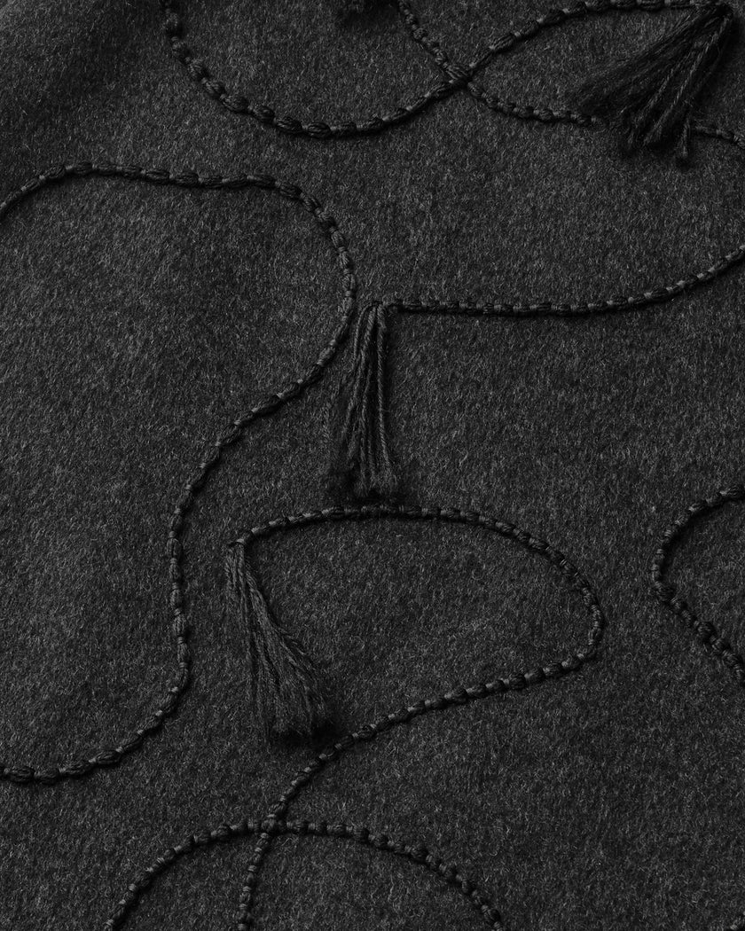 HAND EMBROIDERED TASSEL WOOL CASHMERE DOUBLE FACE SKIRT