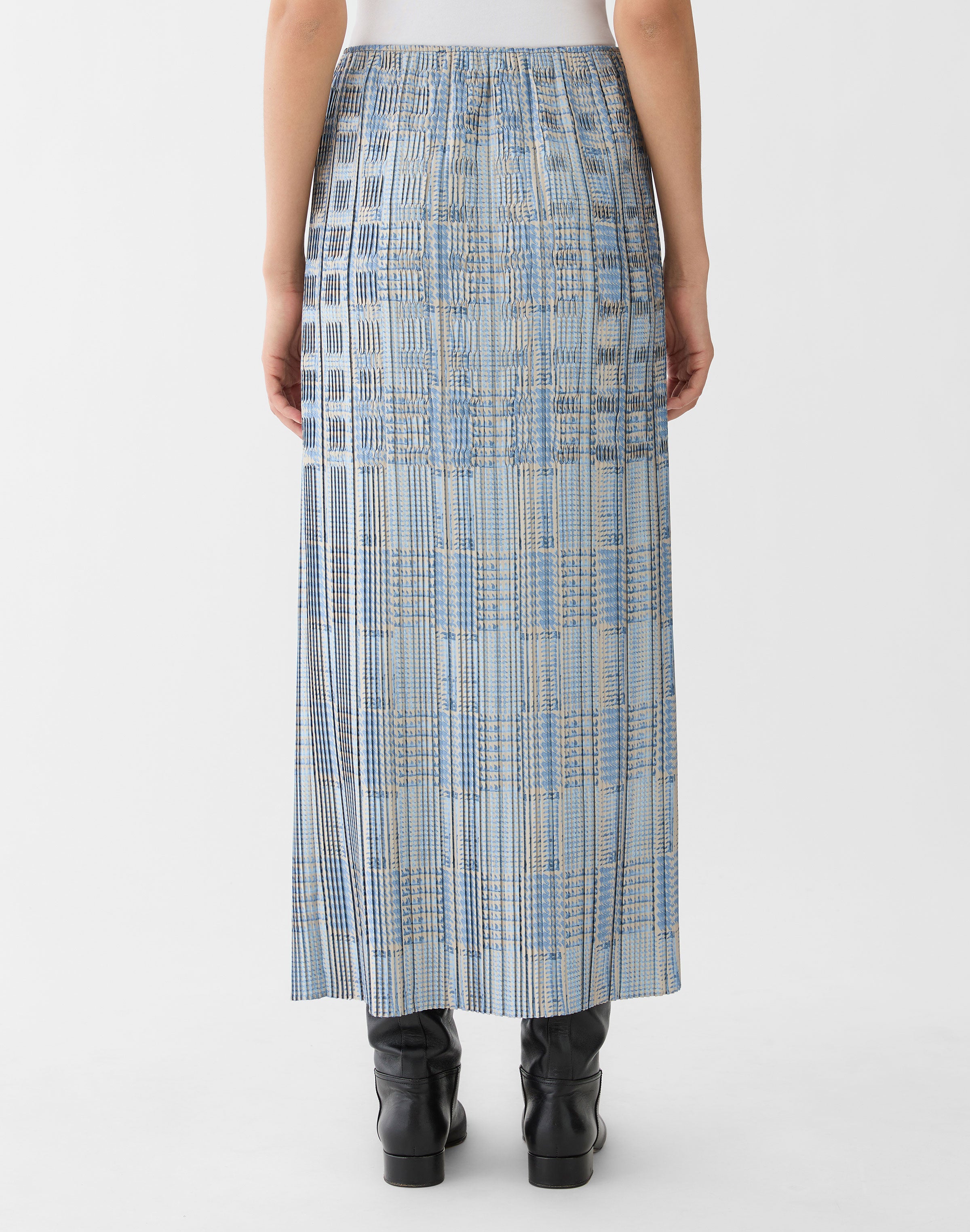 GLEN PLAID PRINT TWILL PLISSE SKIRT
