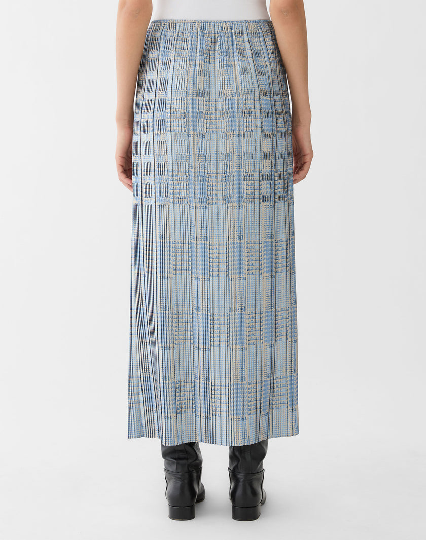 GLEN PLAID PRINT TWILL PLISSE SKIRT