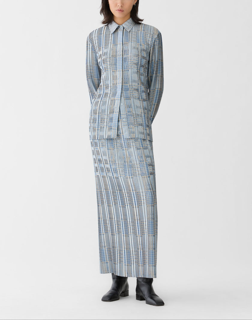 GLEN PLAID PRINT TWILL PLISSE SKIRT