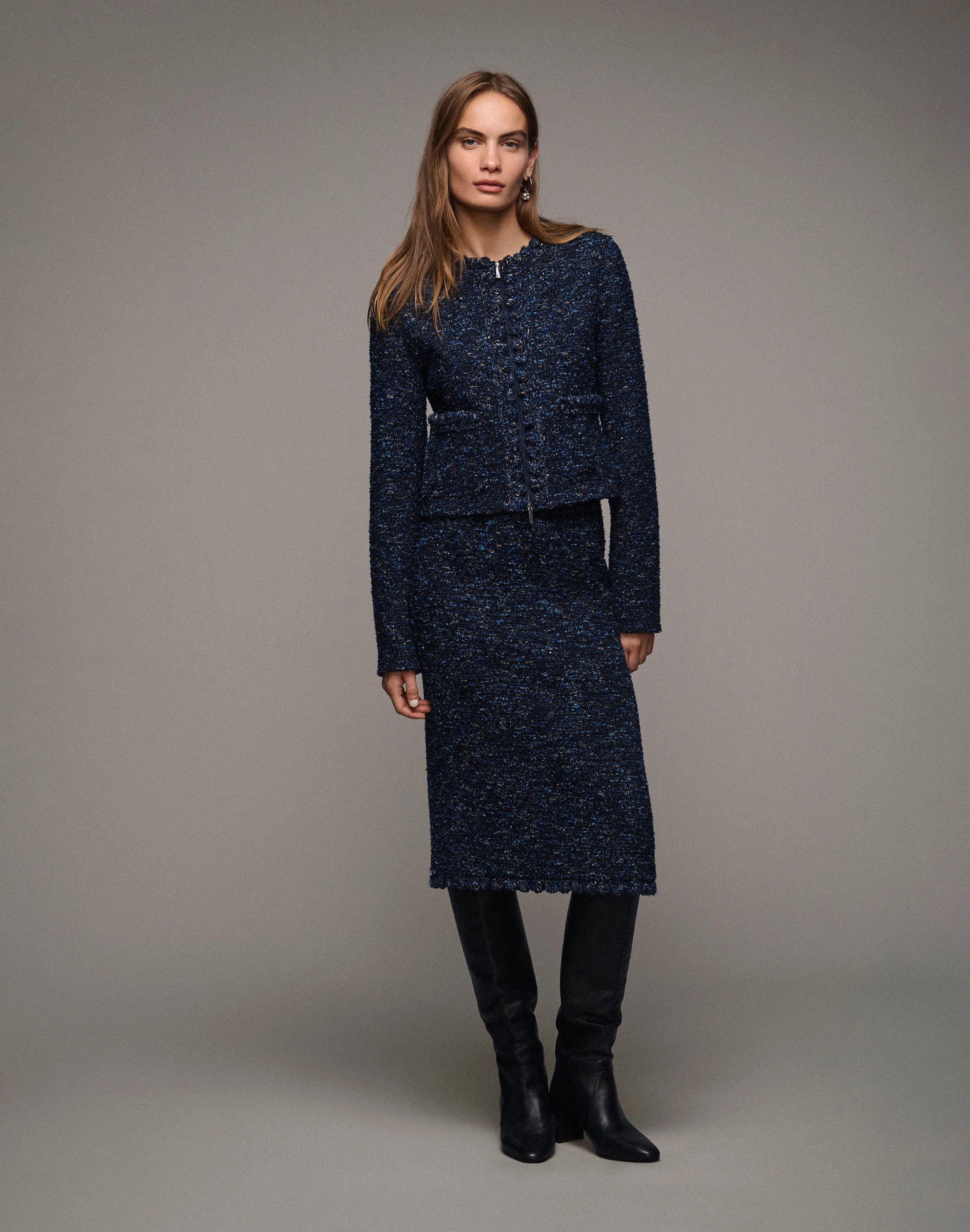 COSMOS BOUCLE TWEED CROCHET TRIM SKIRT