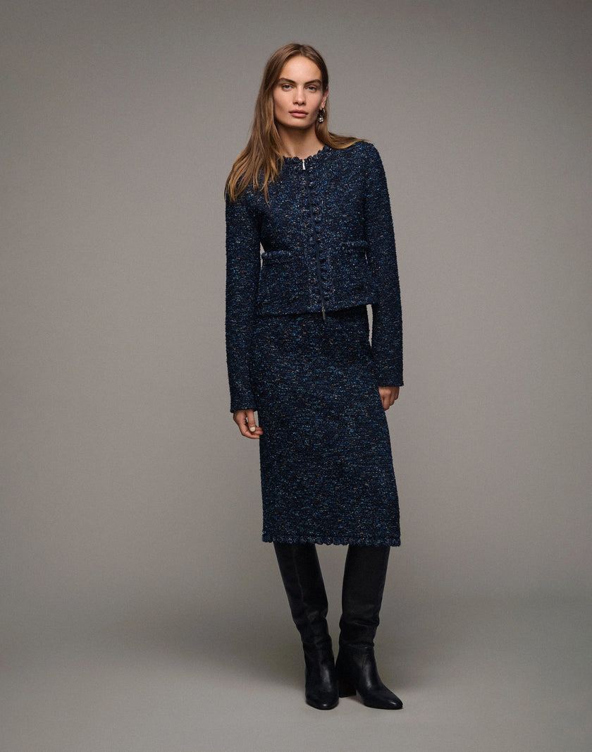 COSMOS BOUCLE TWEED CROCHET TRIM SKIRT