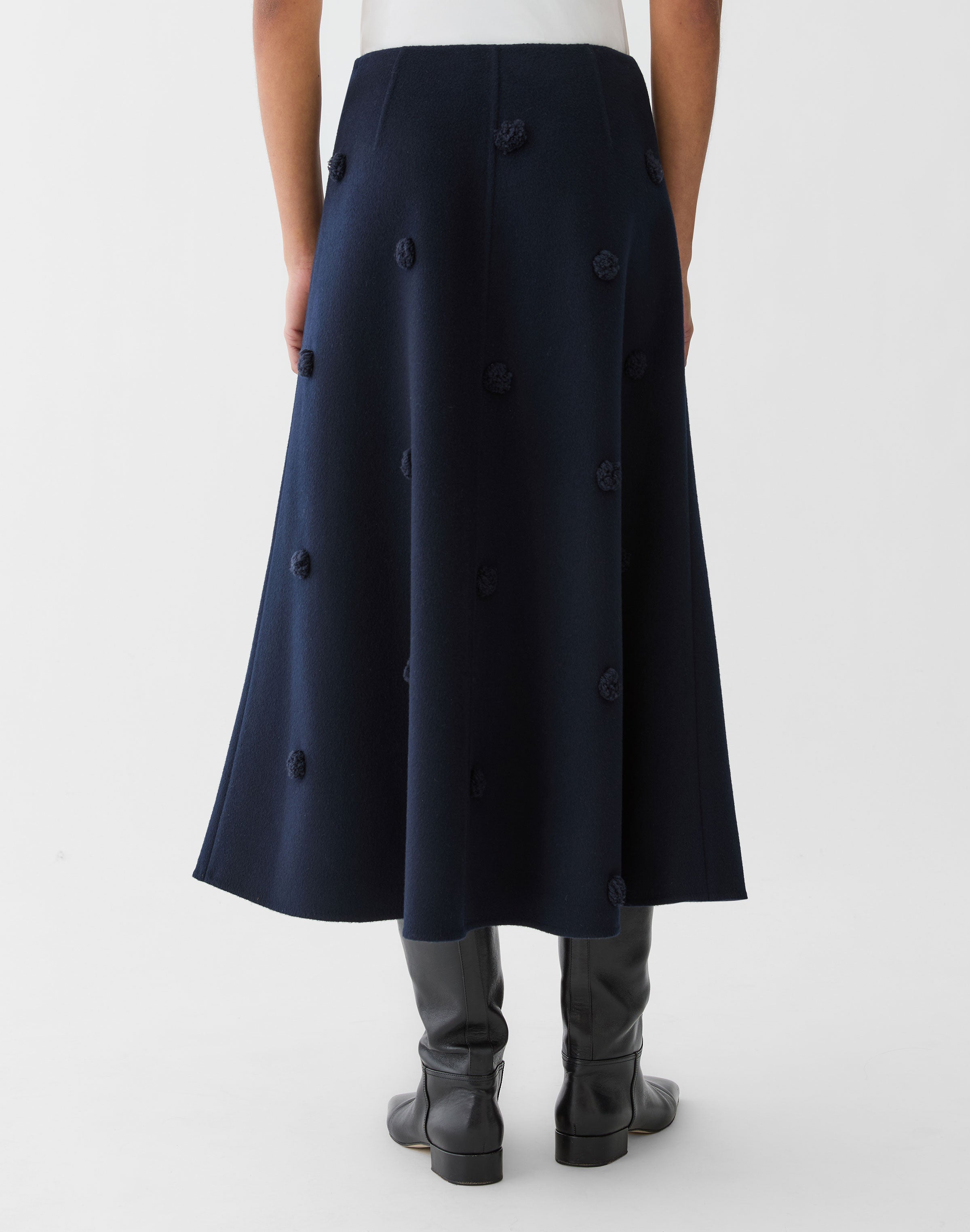 WOOL CASHMERE DOUBLE FACE EMBELLISHED POLKA DOT SKIRT