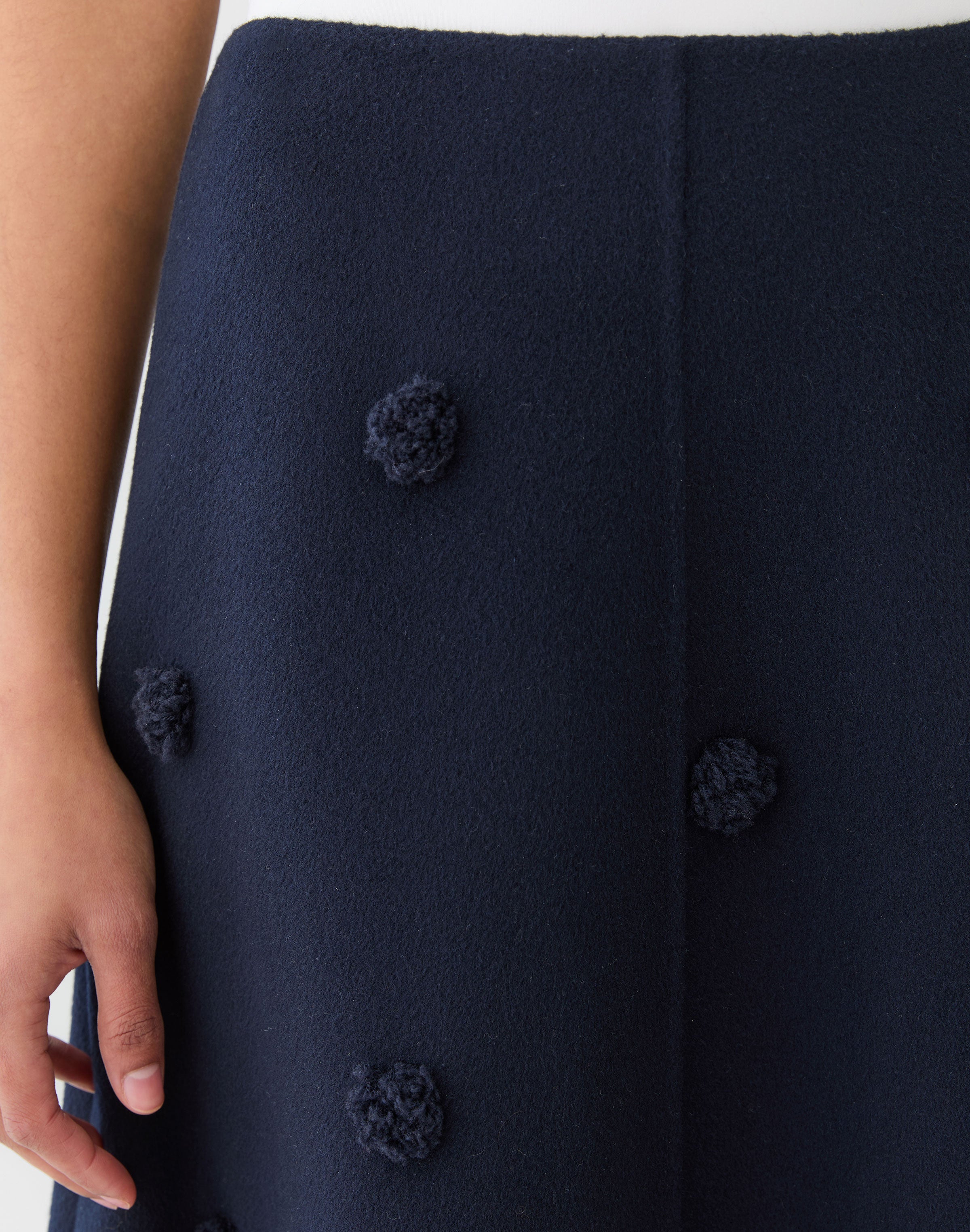 WOOL CASHMERE DOUBLE FACE EMBELLISHED POLKA DOT SKIRT