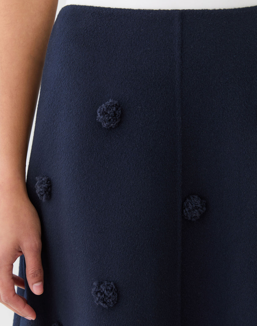 WOOL CASHMERE DOUBLE FACE EMBELLISHED POLKA DOT SKIRT
