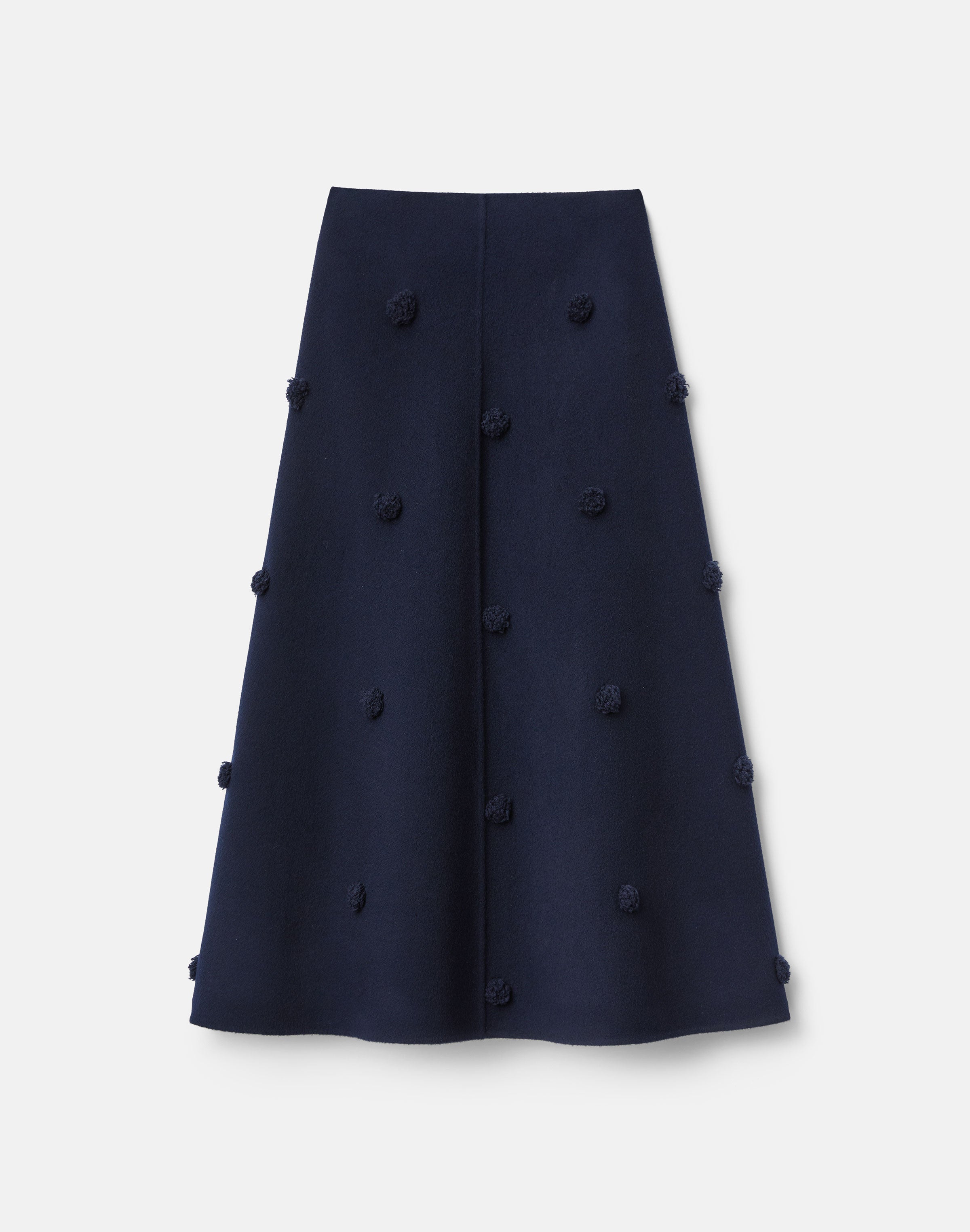 WOOL CASHMERE DOUBLE FACE EMBELLISHED POLKA DOT SKIRT