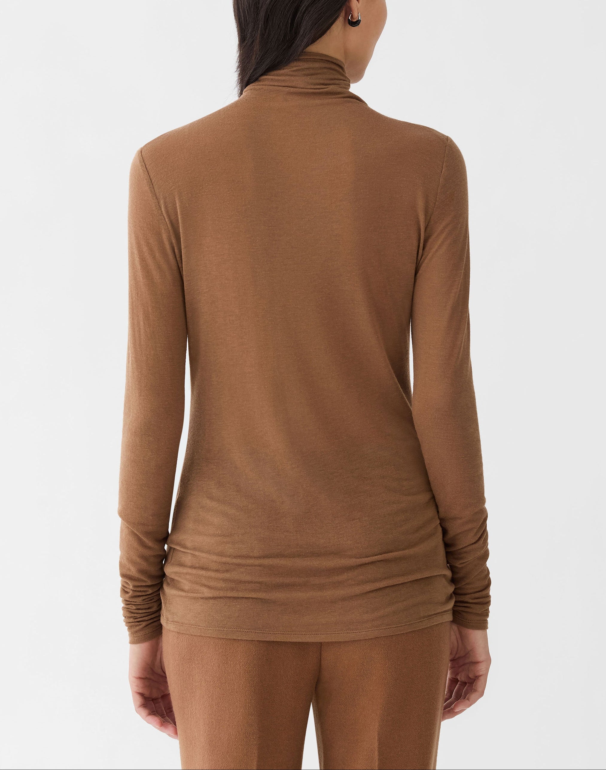 VISCOSE CASHMERE JERSEY ELONGATED FITTED TURTLENECK